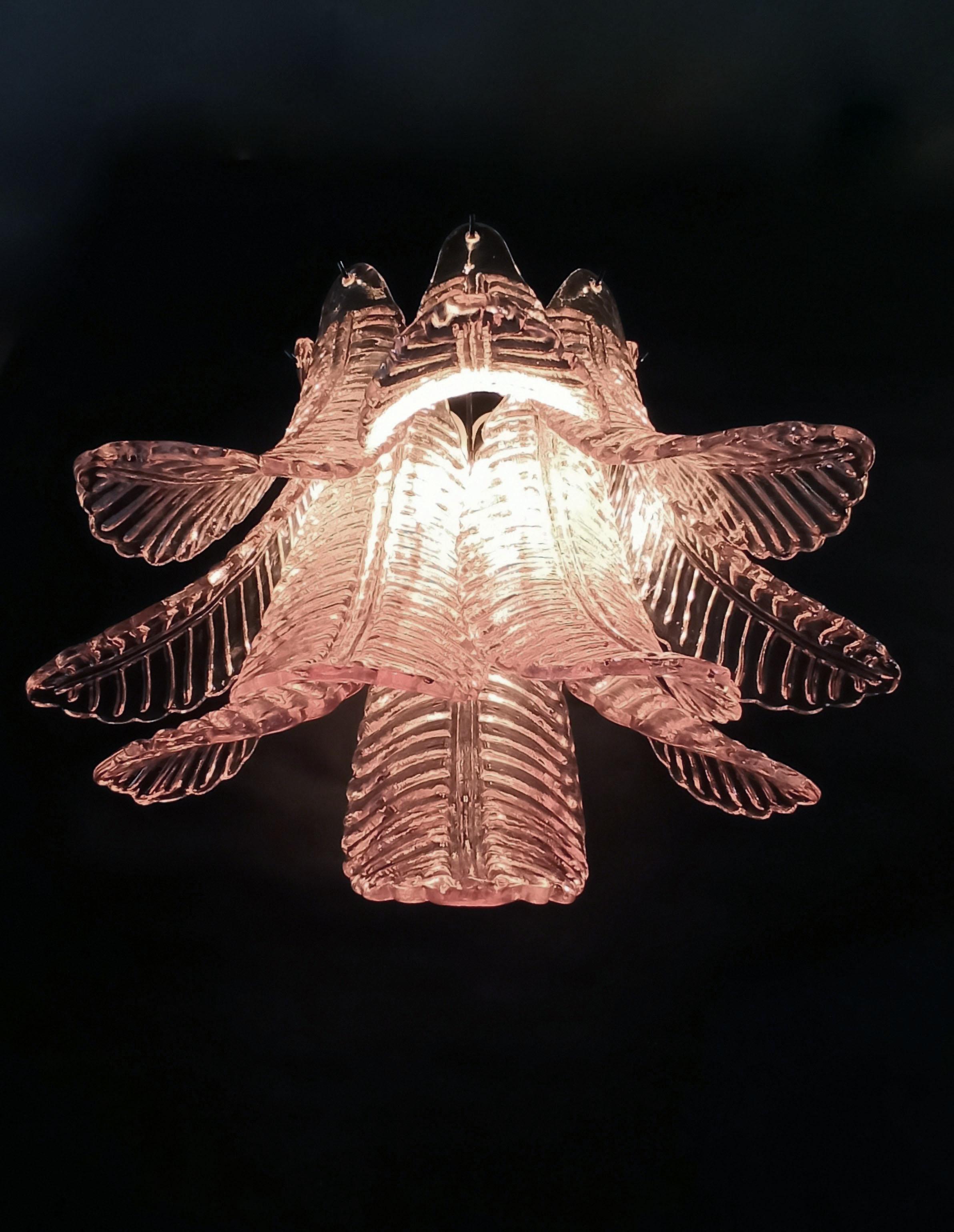 Pair of Vintage Murano Six-Tier Felci Wall Sconce, Pink Glasses 5