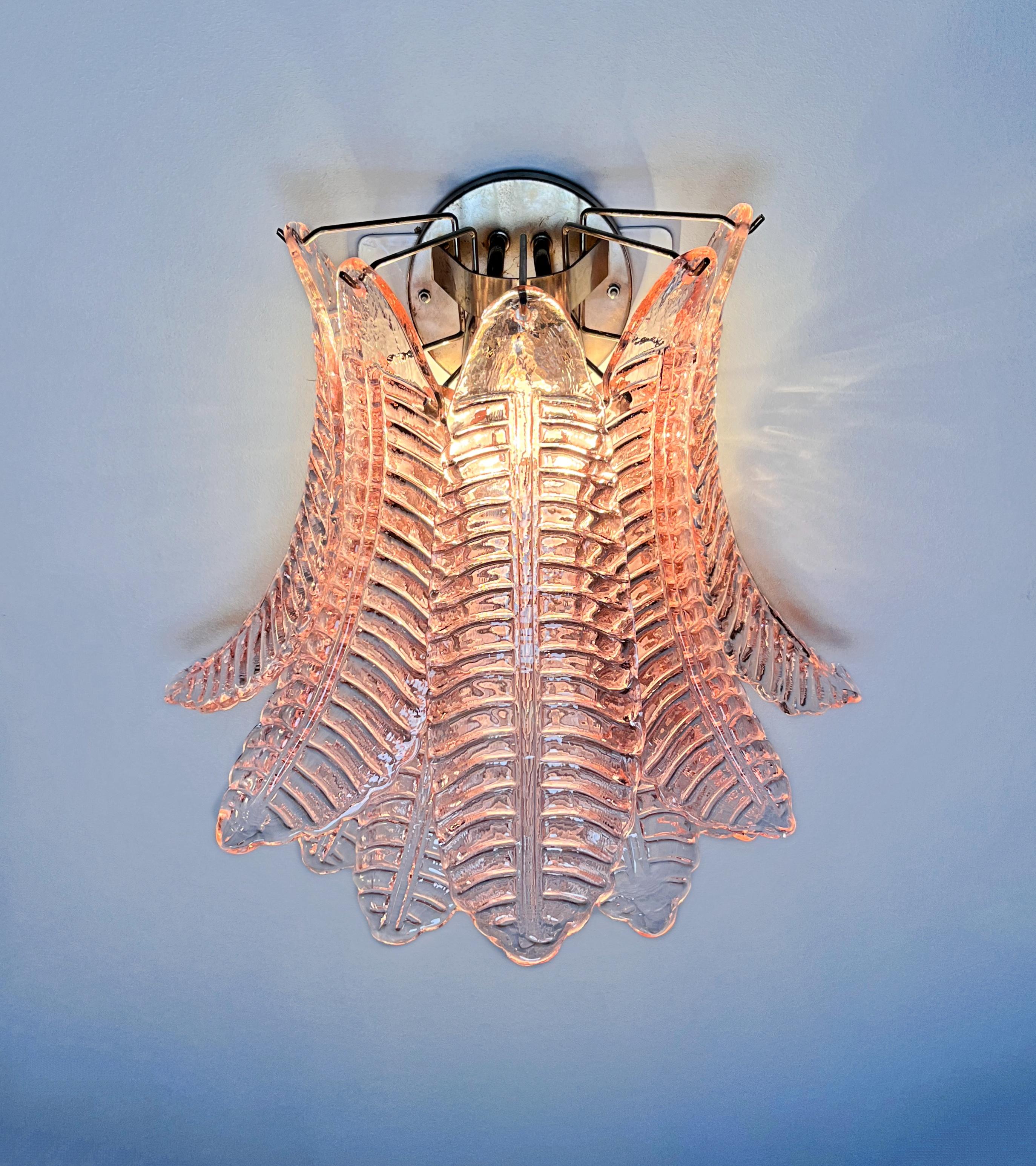 Pair of Vintage Murano Six-Tier Felci Wall Sconce, Pink Glasses 5