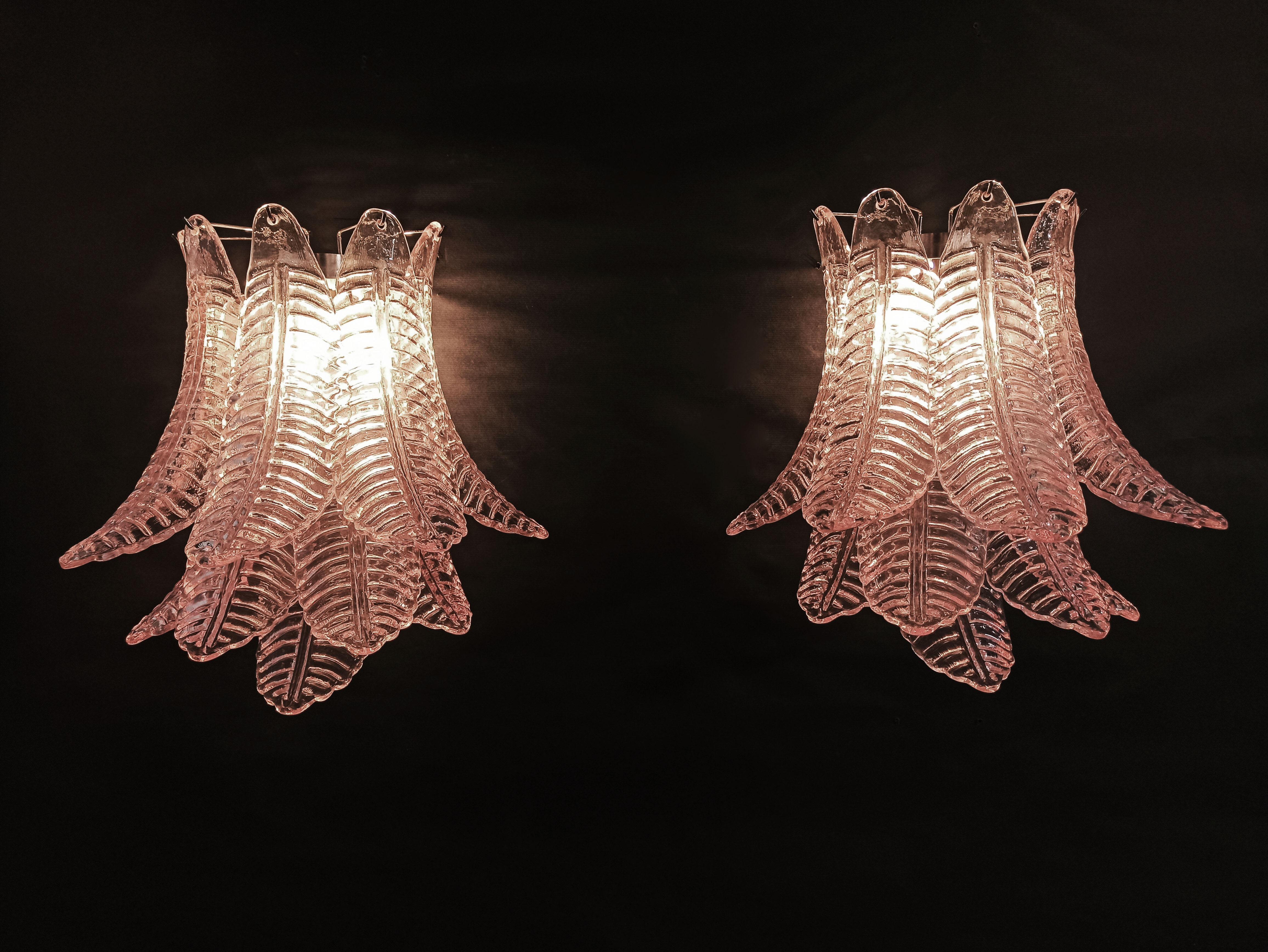 Pair of Vintage Murano Six-Tier Felci Wall Sconce, Pink Glasses 6