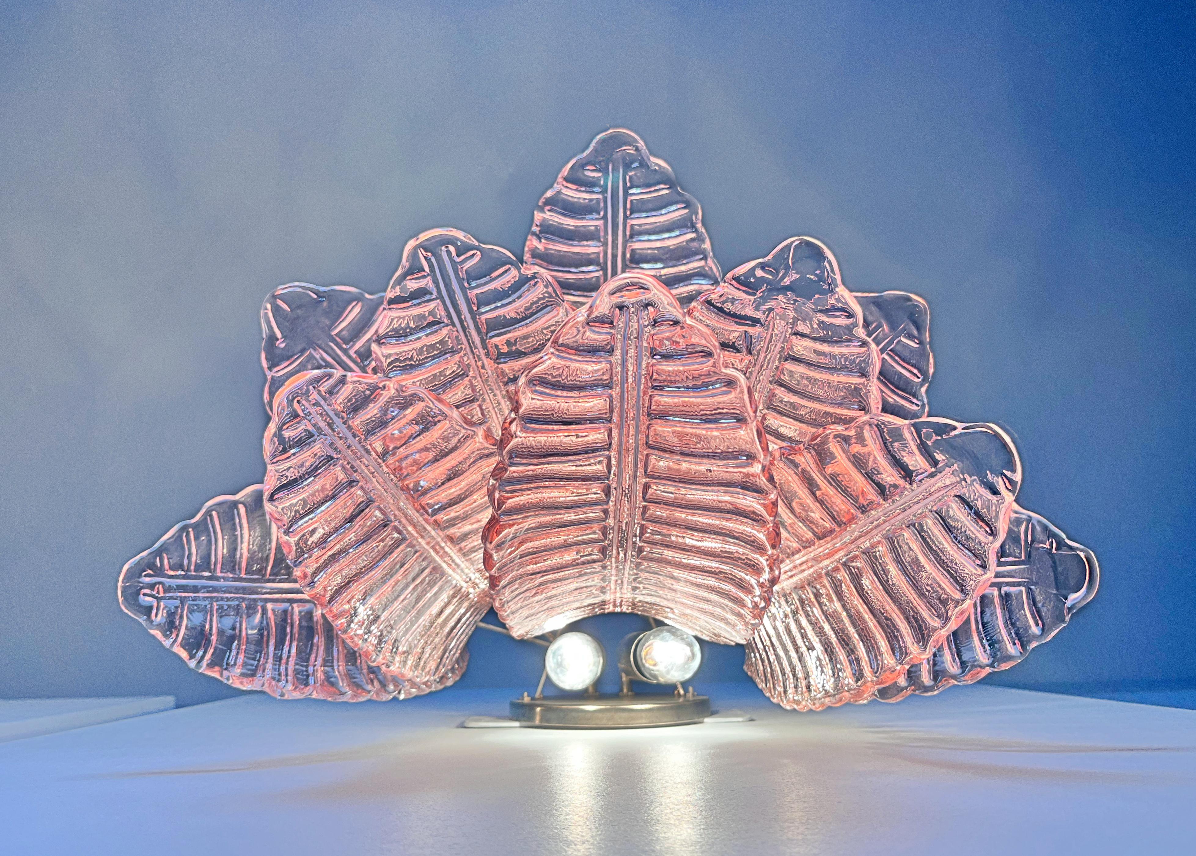 Pair of Vintage Murano Six-Tier Felci Wall Sconce, Pink Glasses 7