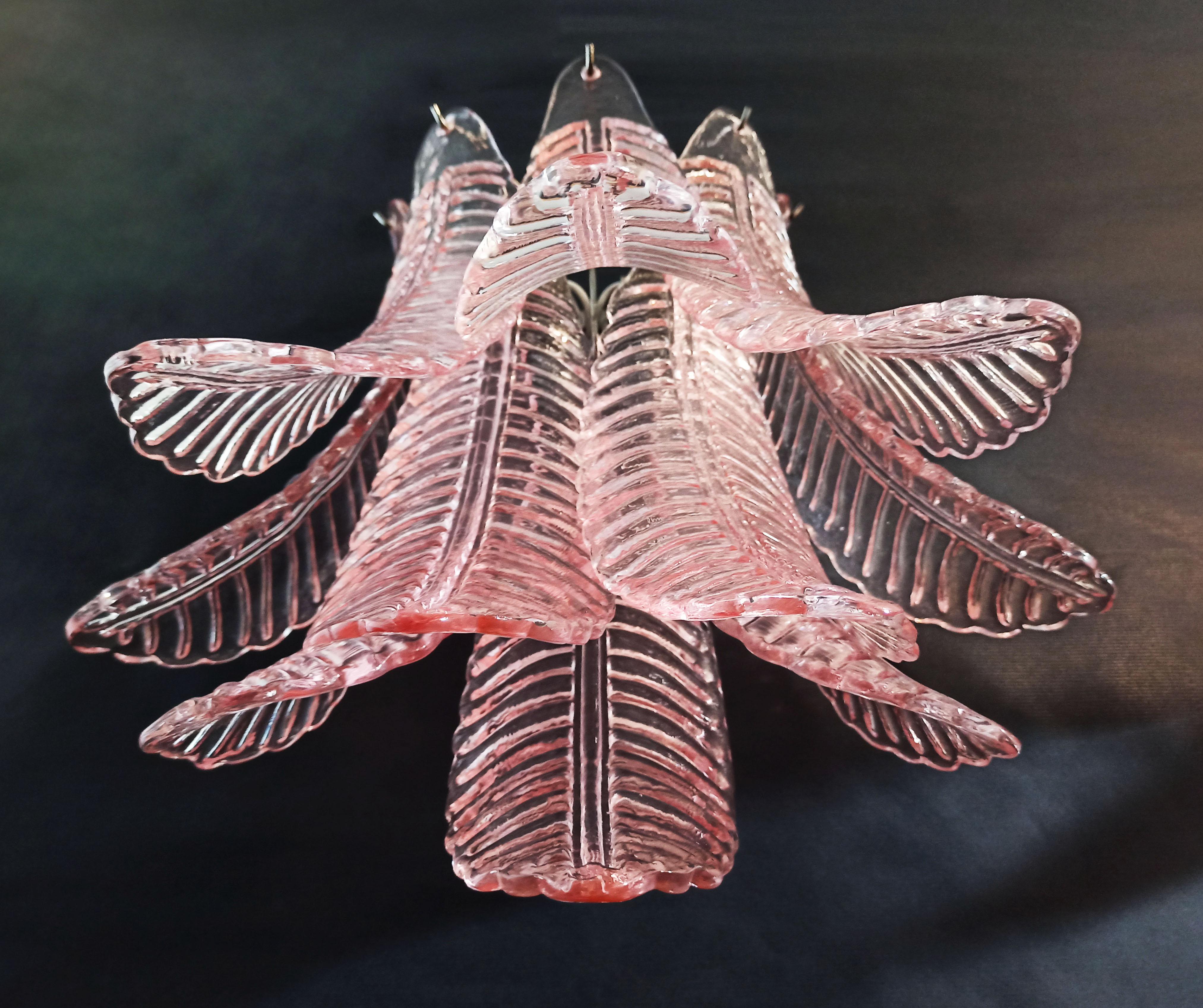 Mid-Century Modern Pair of Vintage Murano Six-Tier Felci Wall Sconce, Pink Glasses