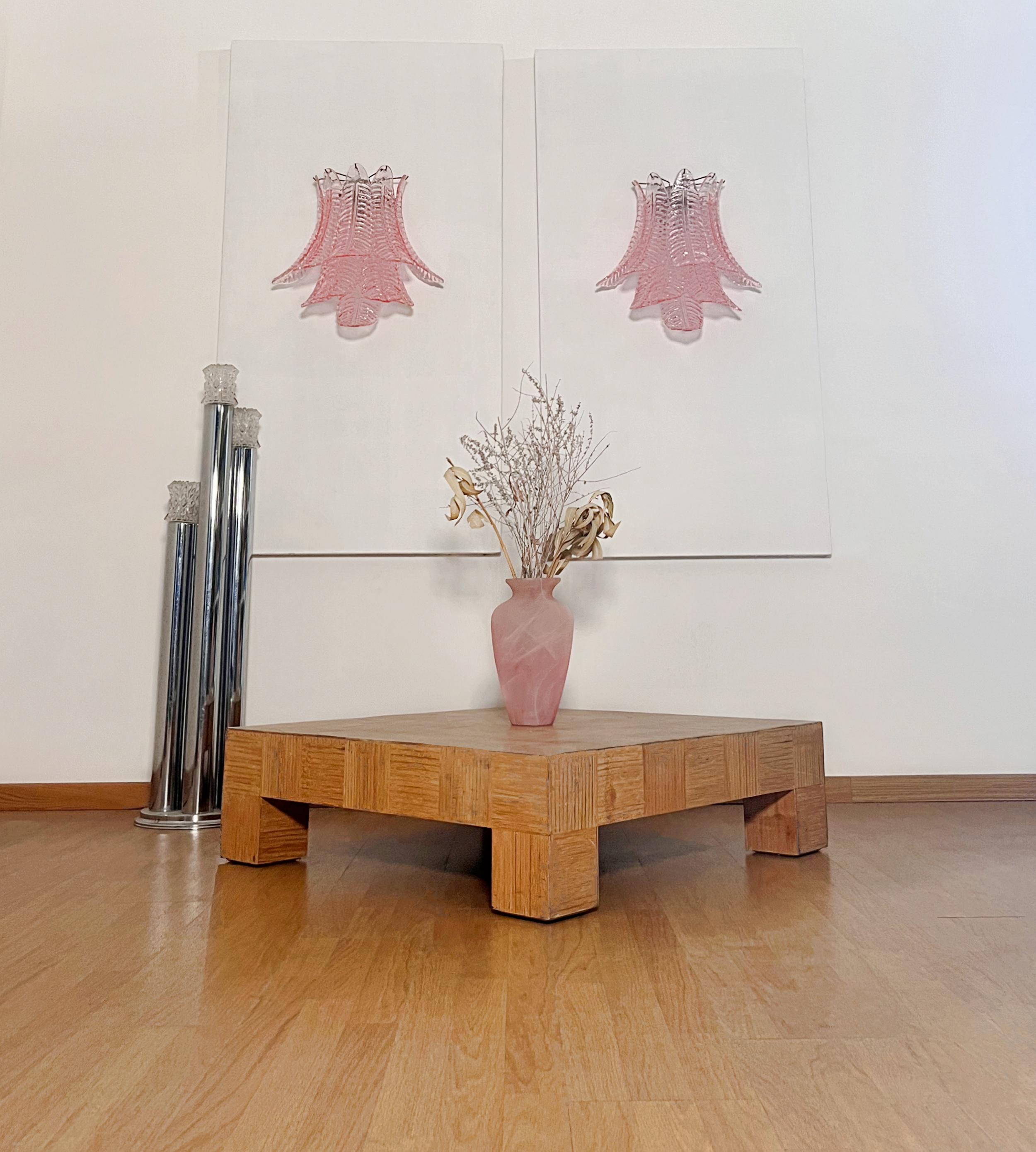Mid-Century Modern Pair of Vintage Murano Six-Tier Felci Wall Sconce, Pink Glasses