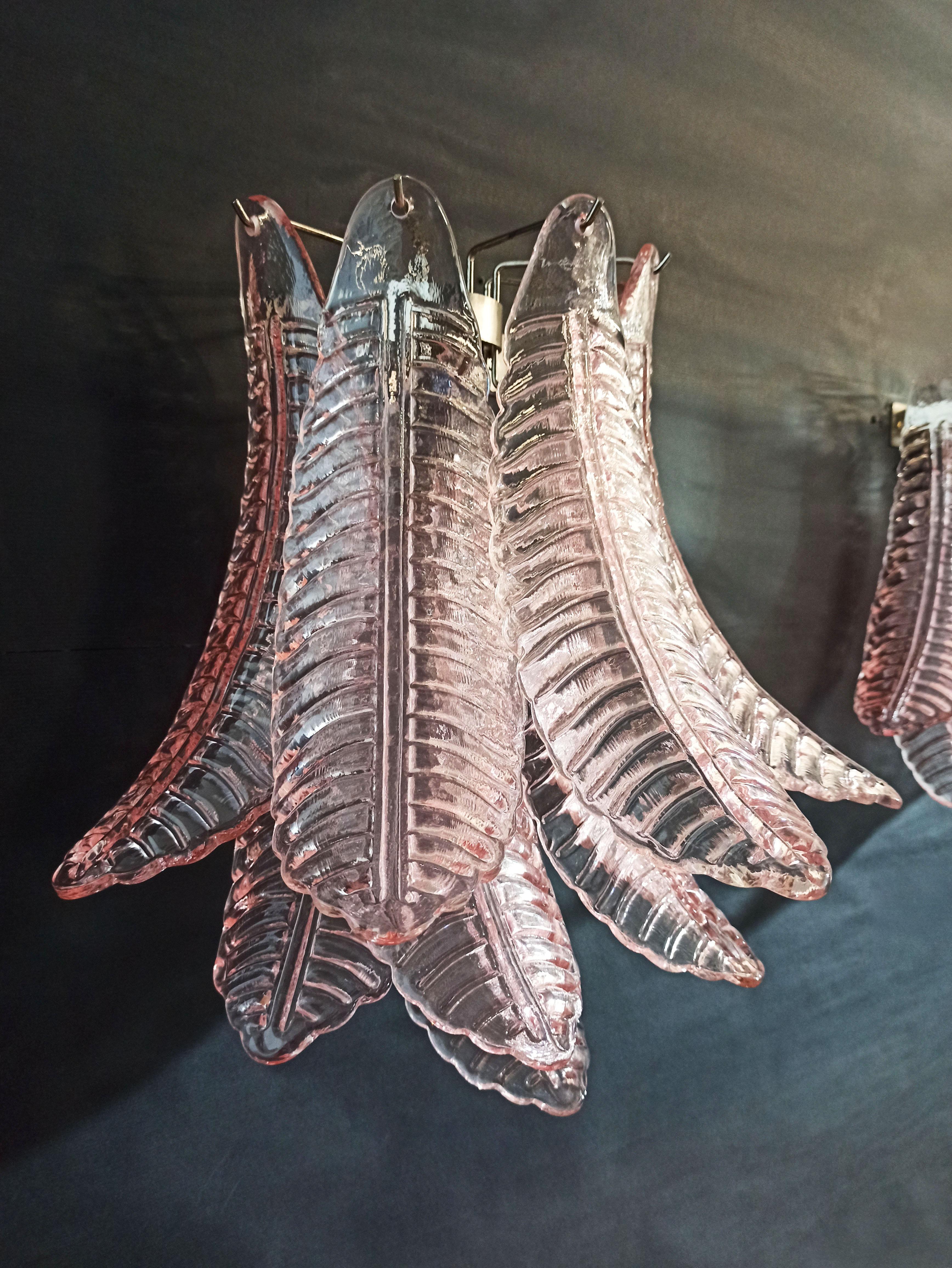20th Century Pair of Vintage Murano Six-Tier Felci Wall Sconce, Pink Glasses