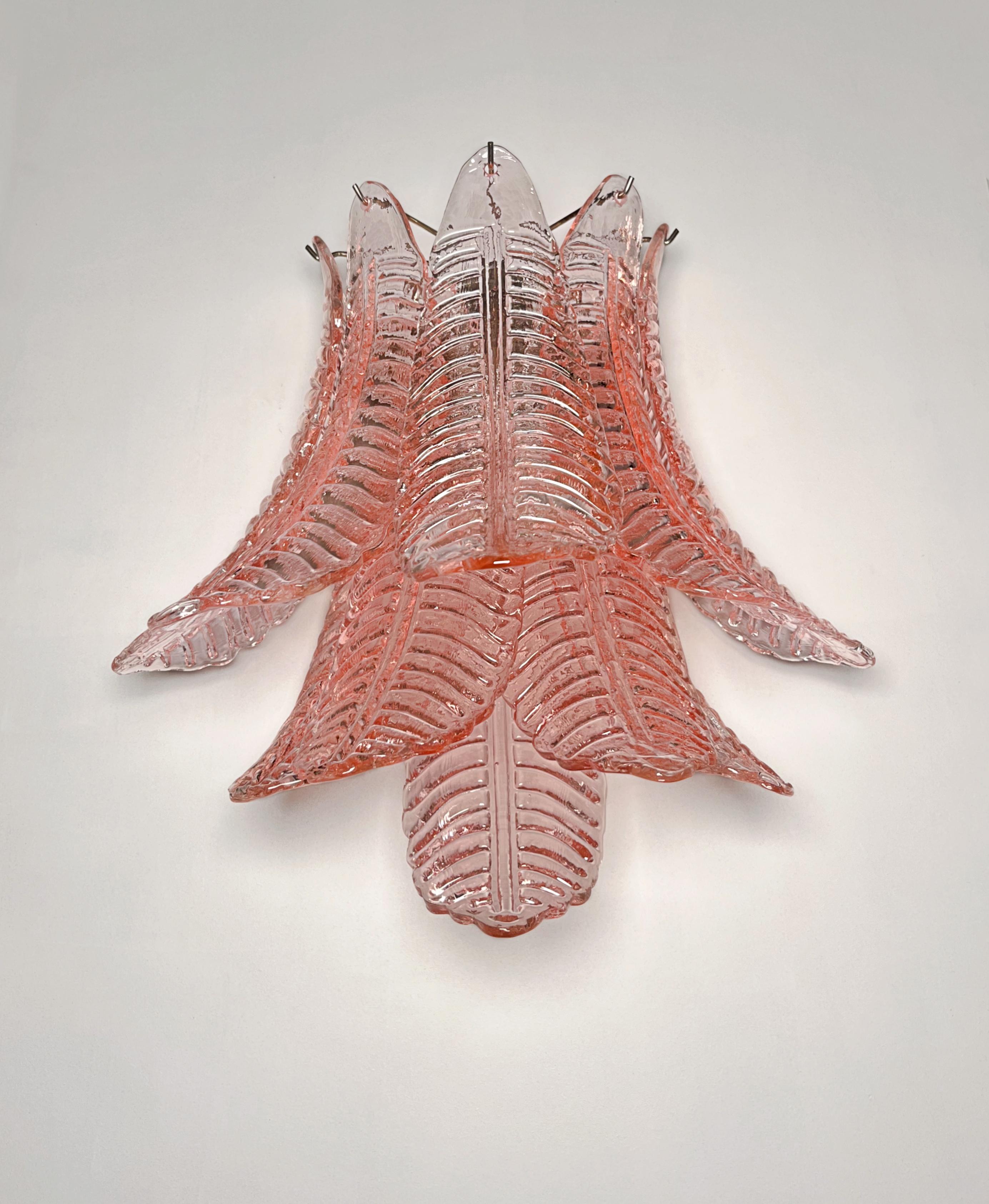 20th Century Pair of Vintage Murano Six-Tier Felci Wall Sconce, Pink Glasses