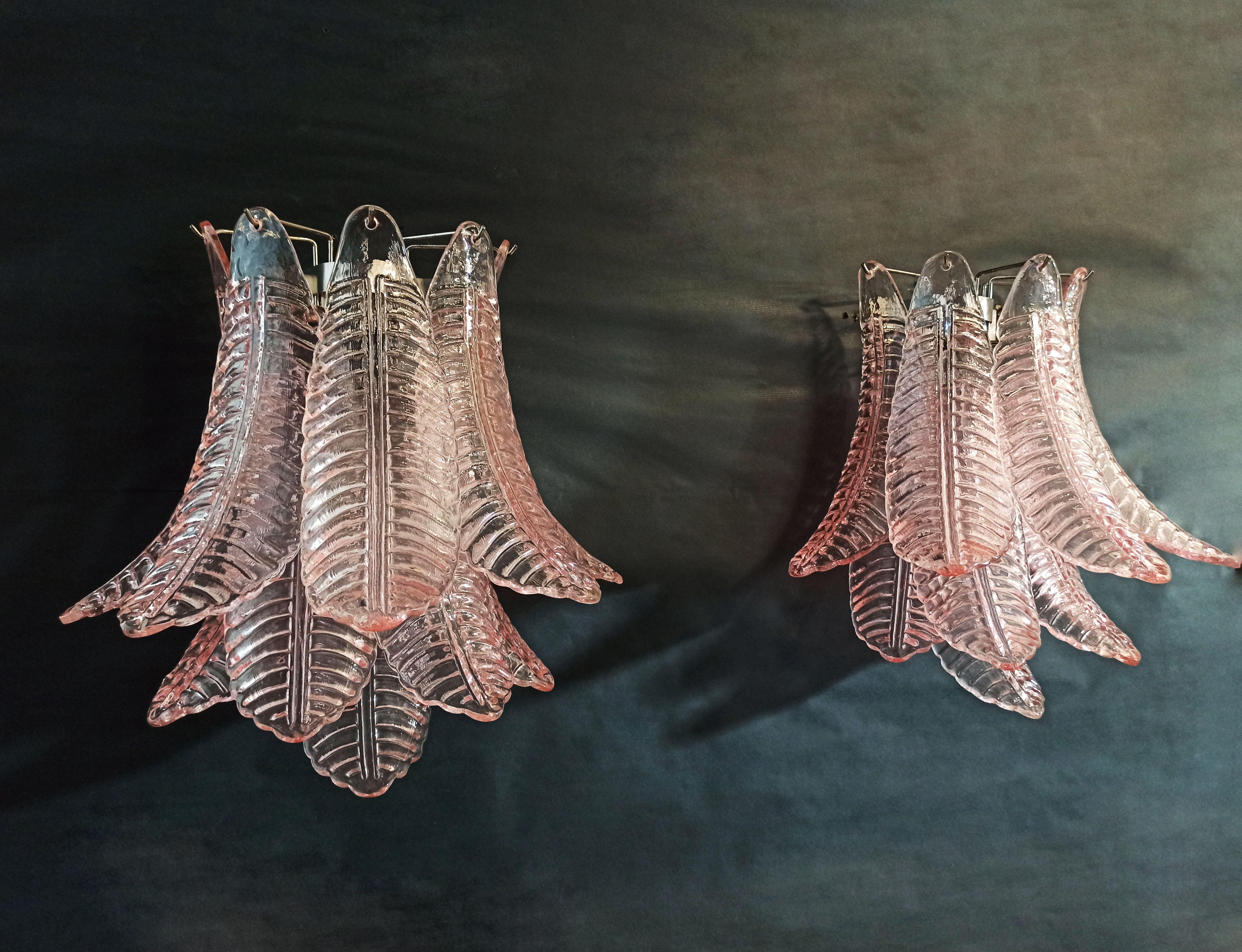 Art Glass Pair of Vintage Murano Six-Tier Felci Wall Sconce, Pink Glasses