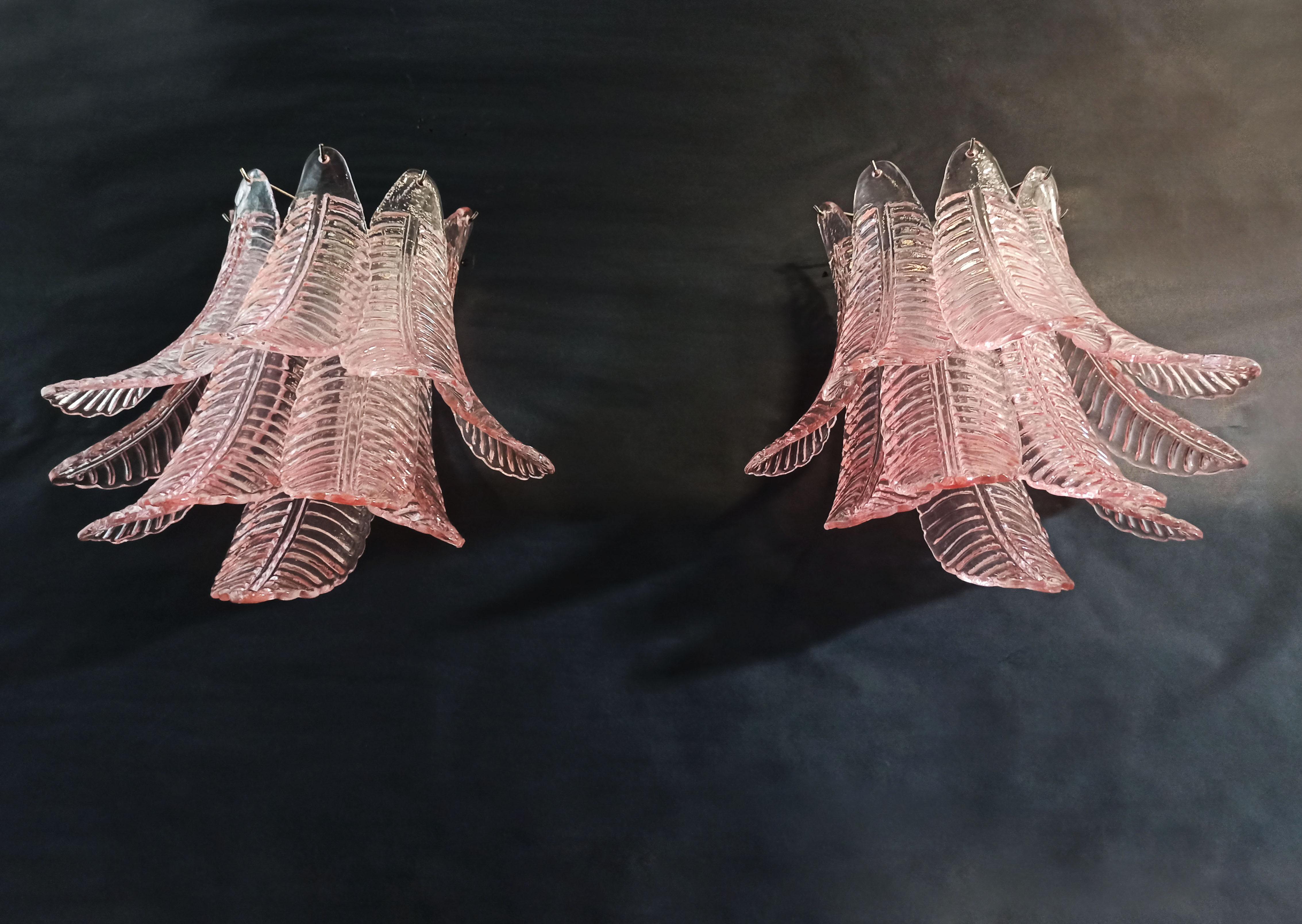 Pair of Vintage Murano Six-Tier Felci Wall Sconce, Pink Glasses 1