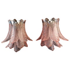 Pair of Vintage Murano Six-Tier Felci Wall Sconce, Pink Glasses
