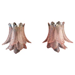 Pair of Vintage Murano Six-Tier Felci Wall Sconce, Pink Glasses