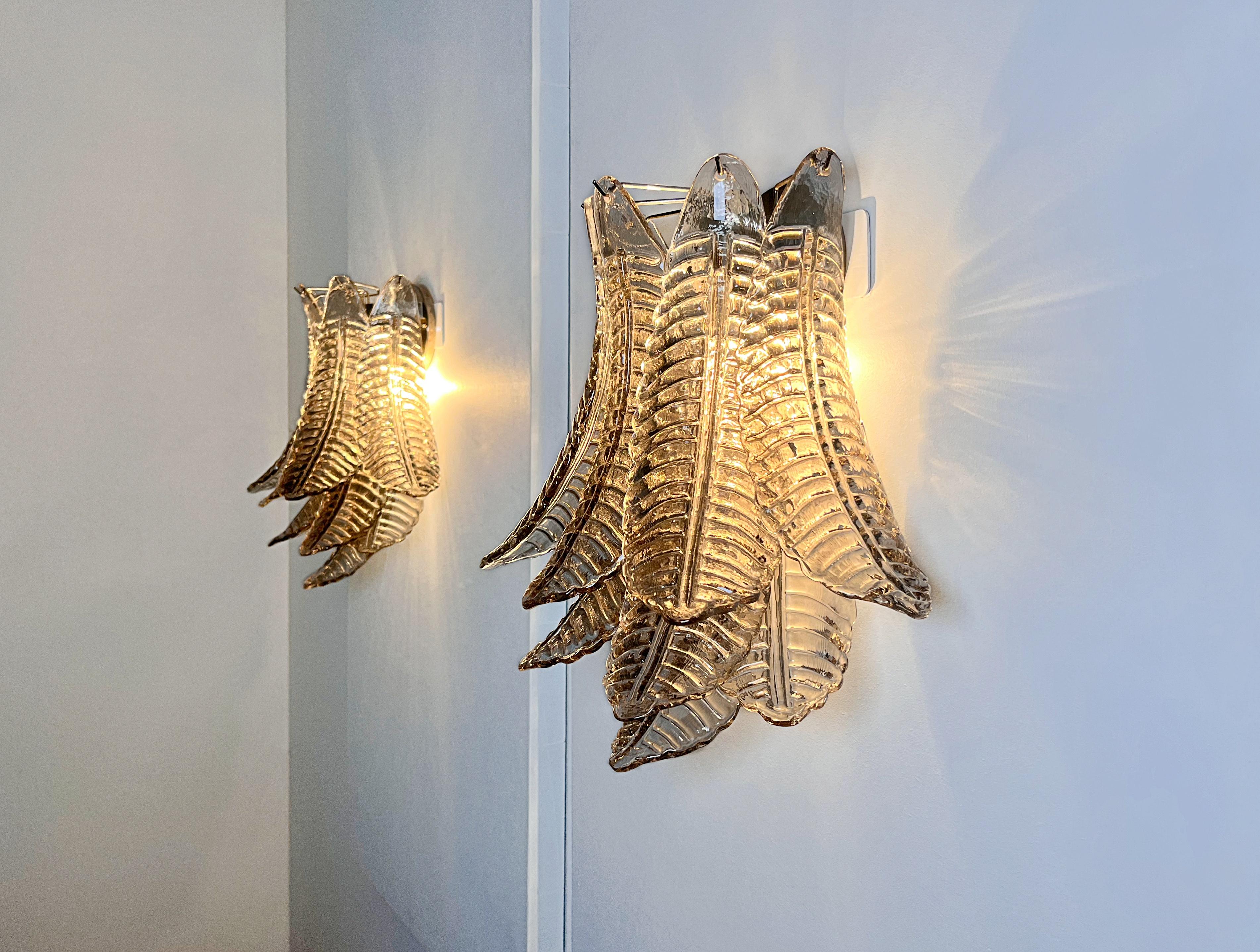 Coppia di applique Felci a sei livelli di Murano vintage - vetri fumé in vendita 6