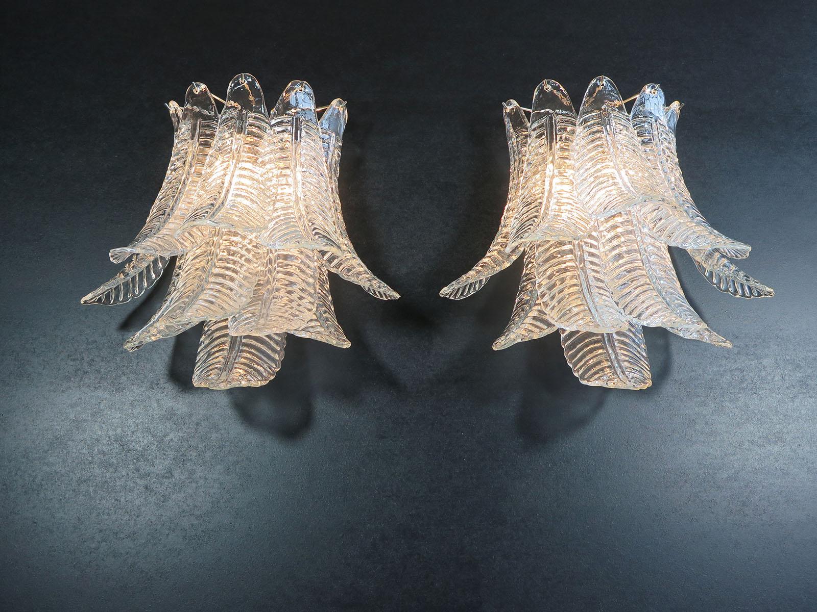 Pair of Vintage Murano Six-Tier Felci Wall Sconces For Sale 3
