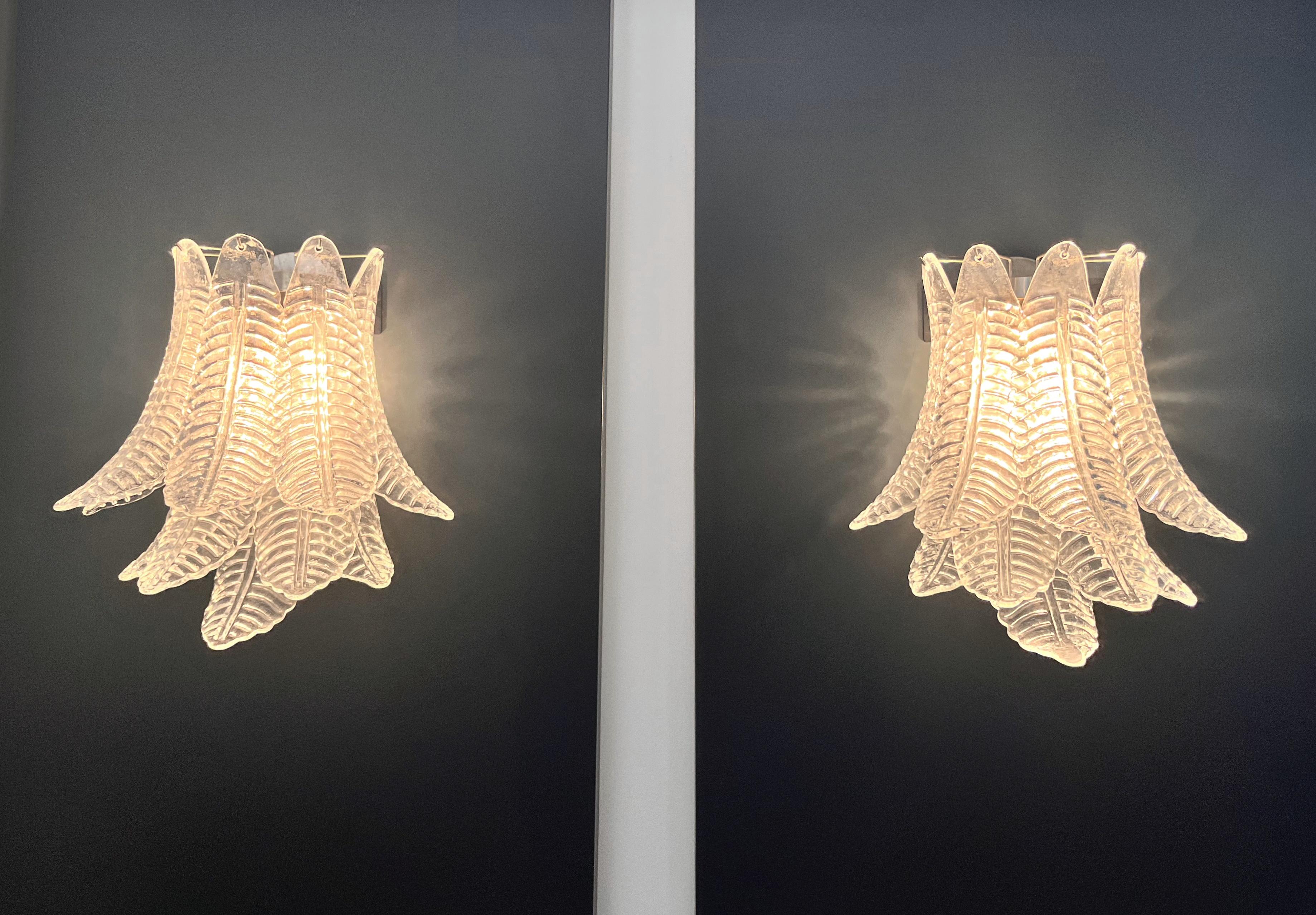 Coppia di applique Felci a sei piani di Murano d'epoca in vendita 3