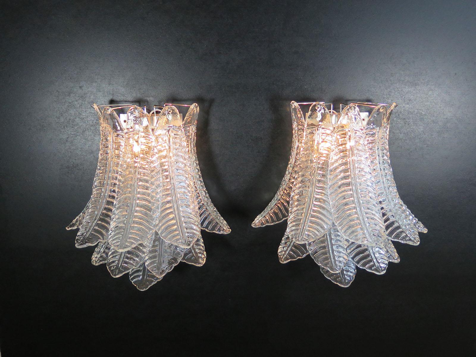 Pair of Vintage Murano Six-Tier Felci Wall Sconces For Sale 5
