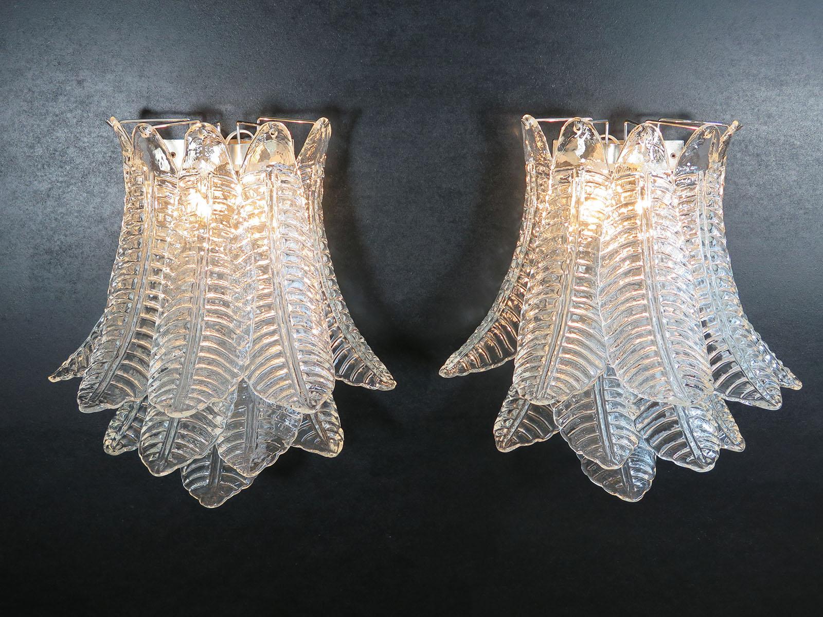 Mid-Century Modern Pair of Vintage Murano Six-Tier Felci Wall Sconces For Sale