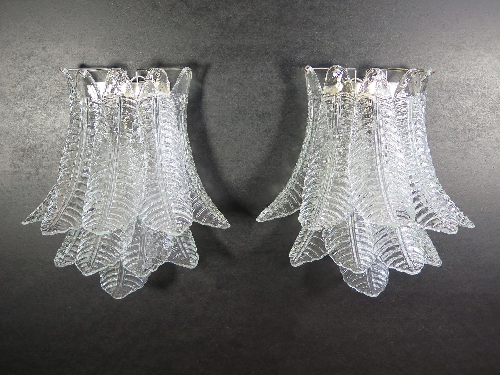 Galvanized Pair of Vintage Murano Six-Tier Felci Wall Sconces For Sale