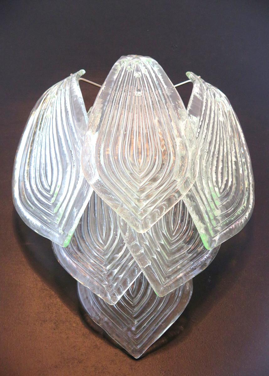 Pair of Vintage Murano Transparent Big Glass Leaves with Green Reflexes In Good Condition In Gaiarine Frazione Francenigo (TV), IT