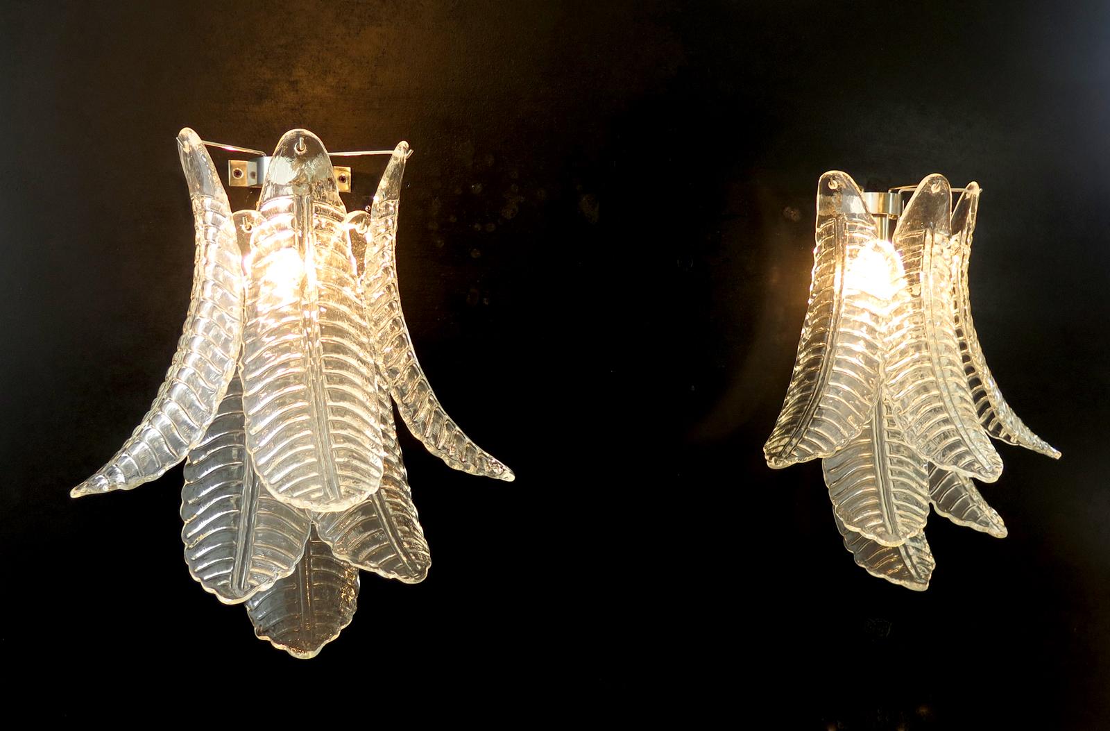 20th Century Pair of vintage Murano trasparent Felci wall sconces For Sale