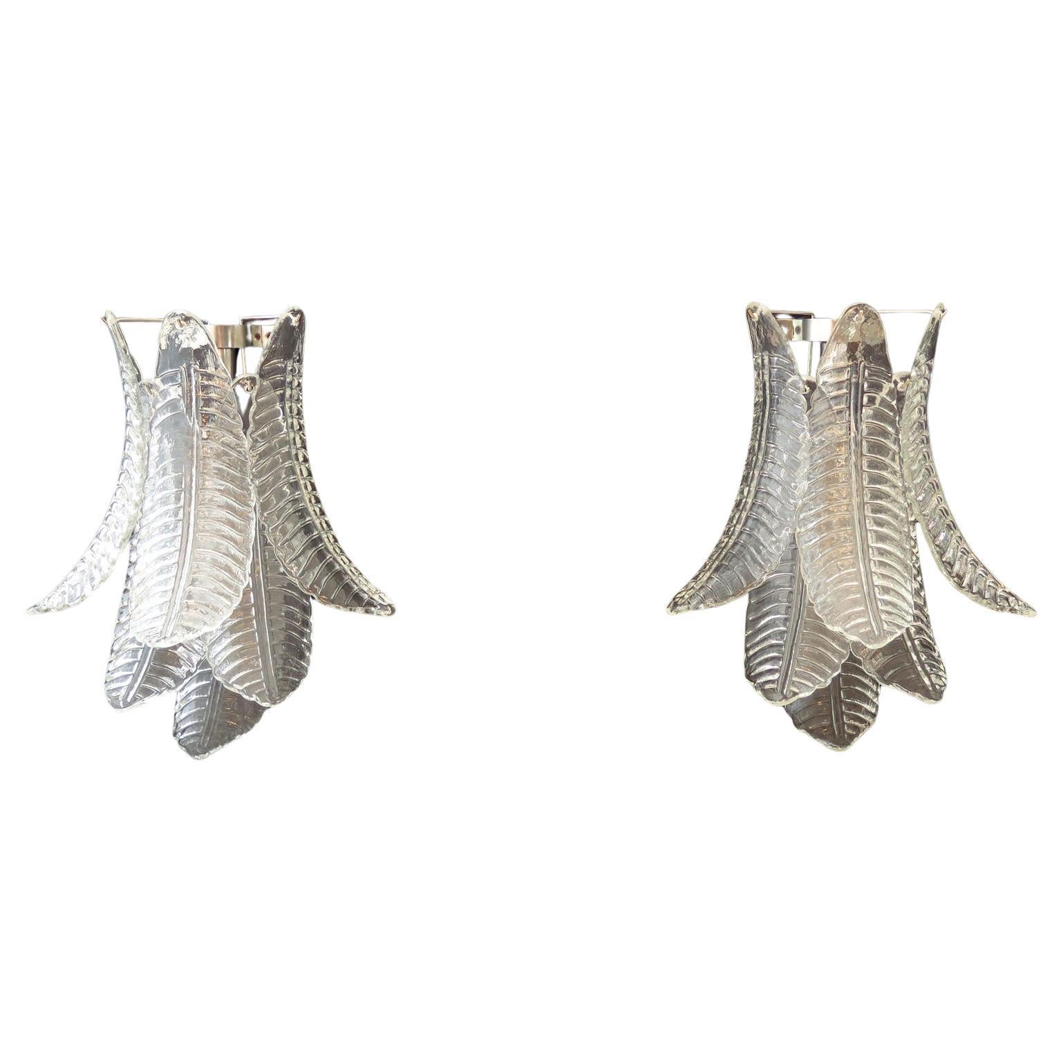 Pair of vintage Murano trasparent Felci wall sconces For Sale