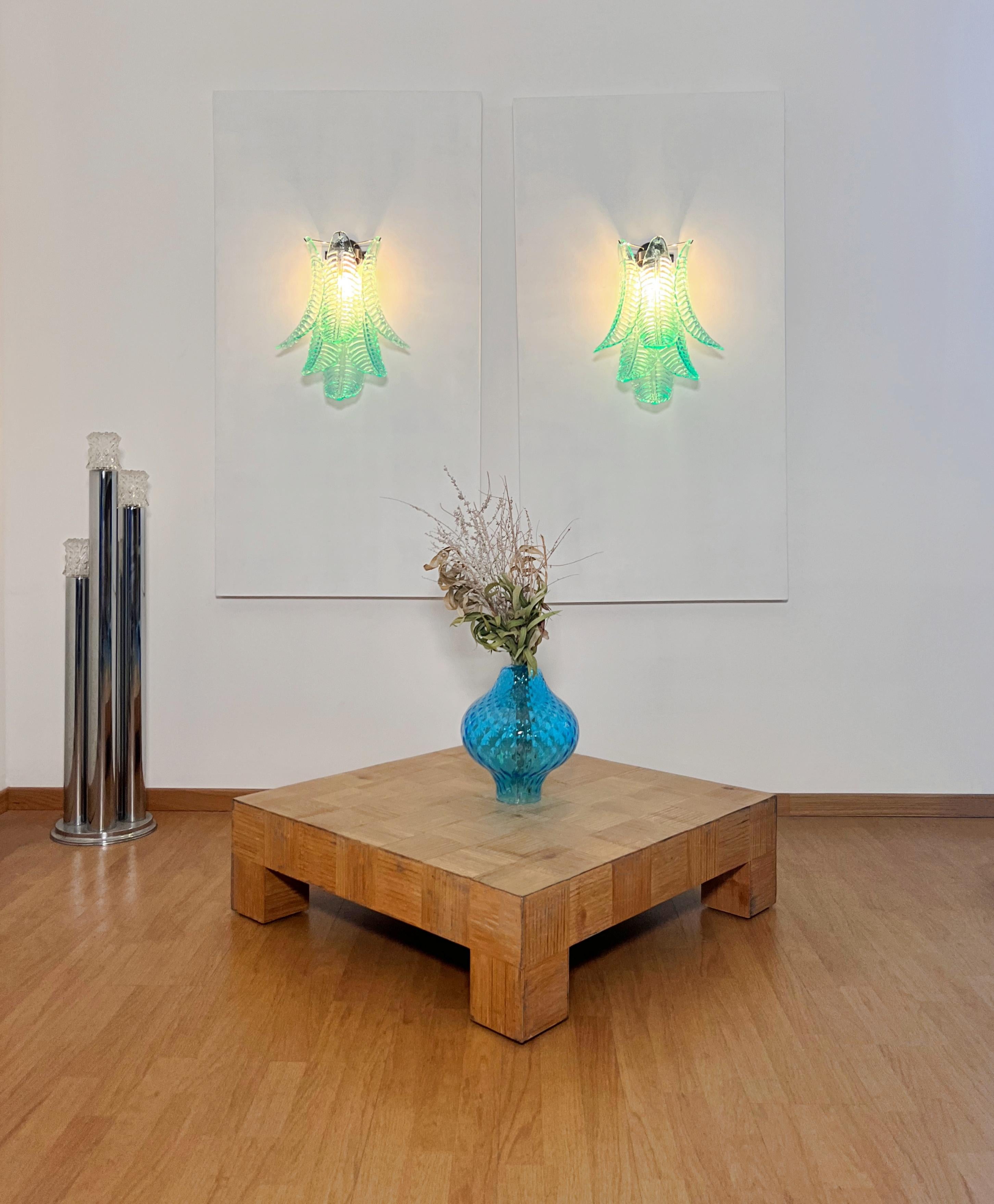 Pair of vintage Murano turquoise Felci Glass wall sconces en venta 3