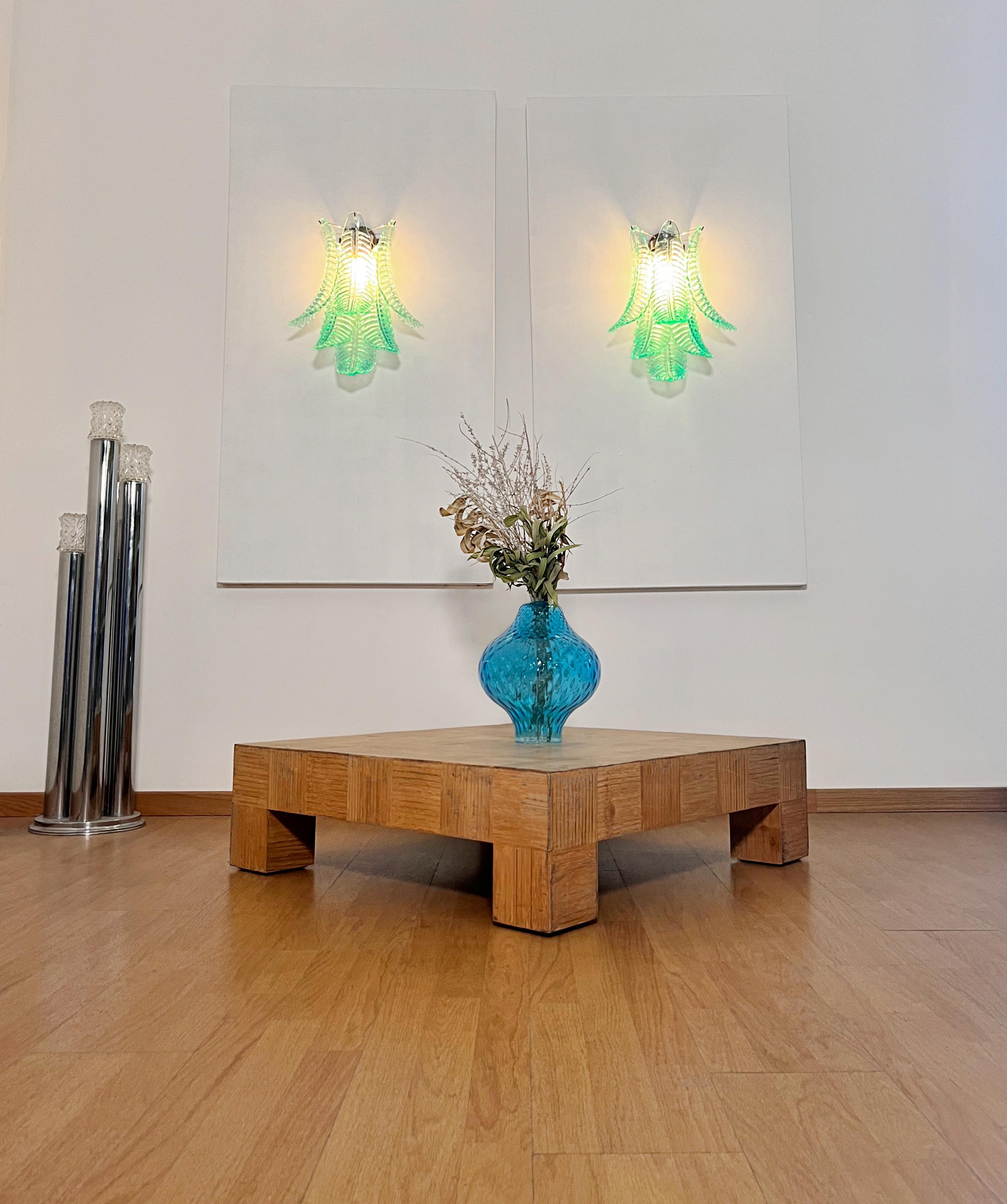 Pair of vintage Murano turquoise Felci Glass wall sconces en venta 4