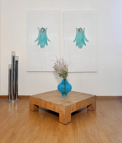 Pair of vintage Murano turquoise Felci Glass wall sconces