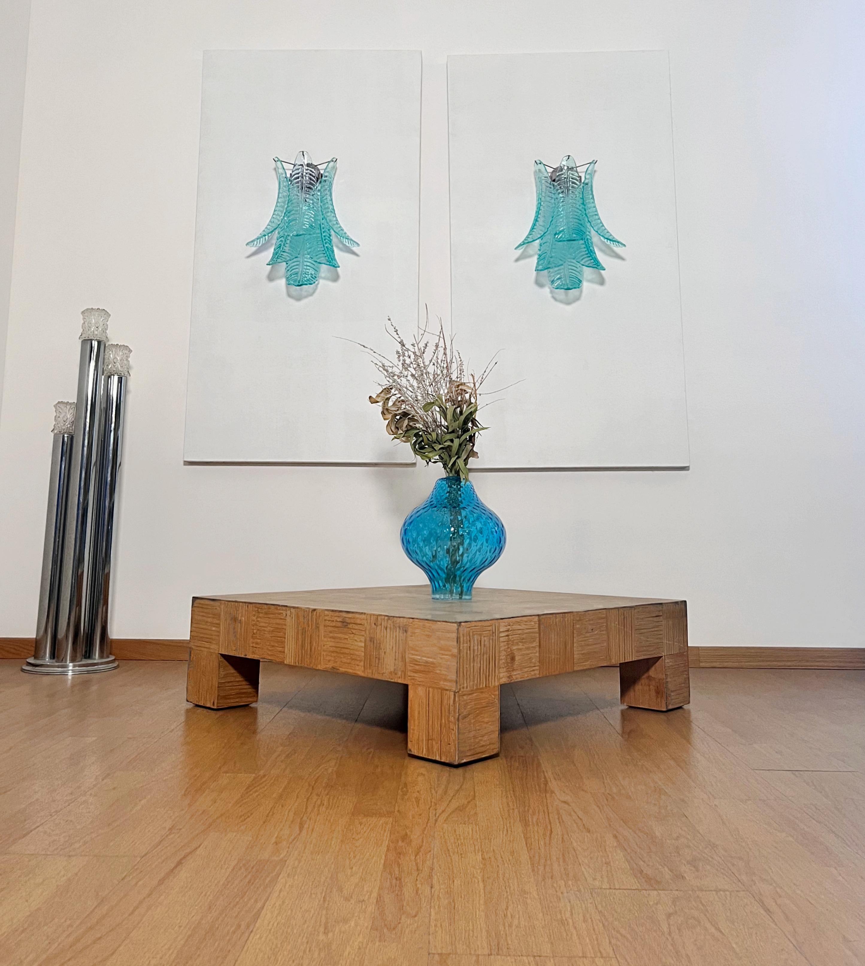 Pair of vintage Murano turquoise Felci Glass wall sconces Moderno de mediados de siglo en venta