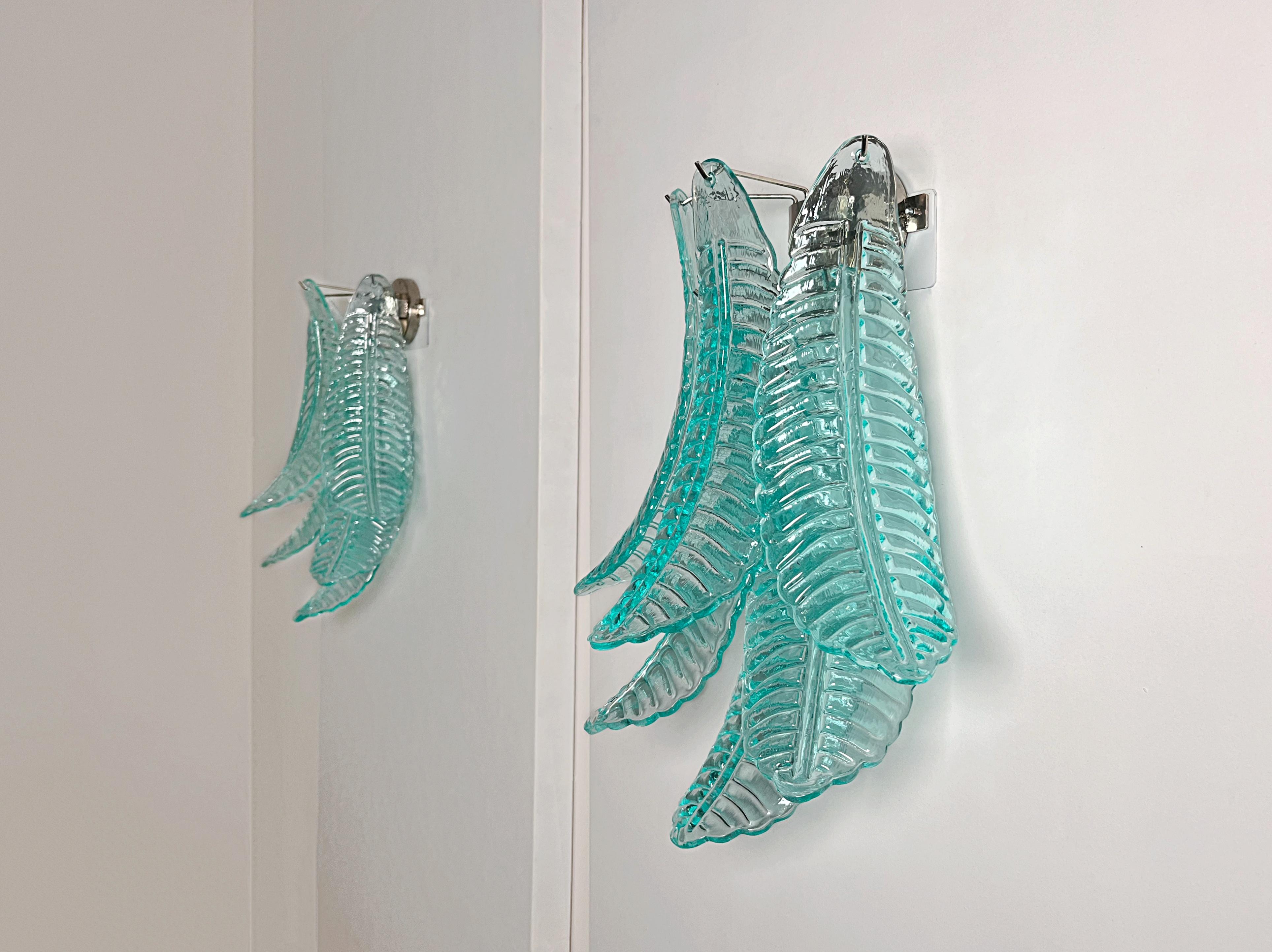 Pair of vintage Murano turquoise Felci Glass wall sconces en Bueno estado para la venta en Gaiarine Frazione Francenigo (TV), IT