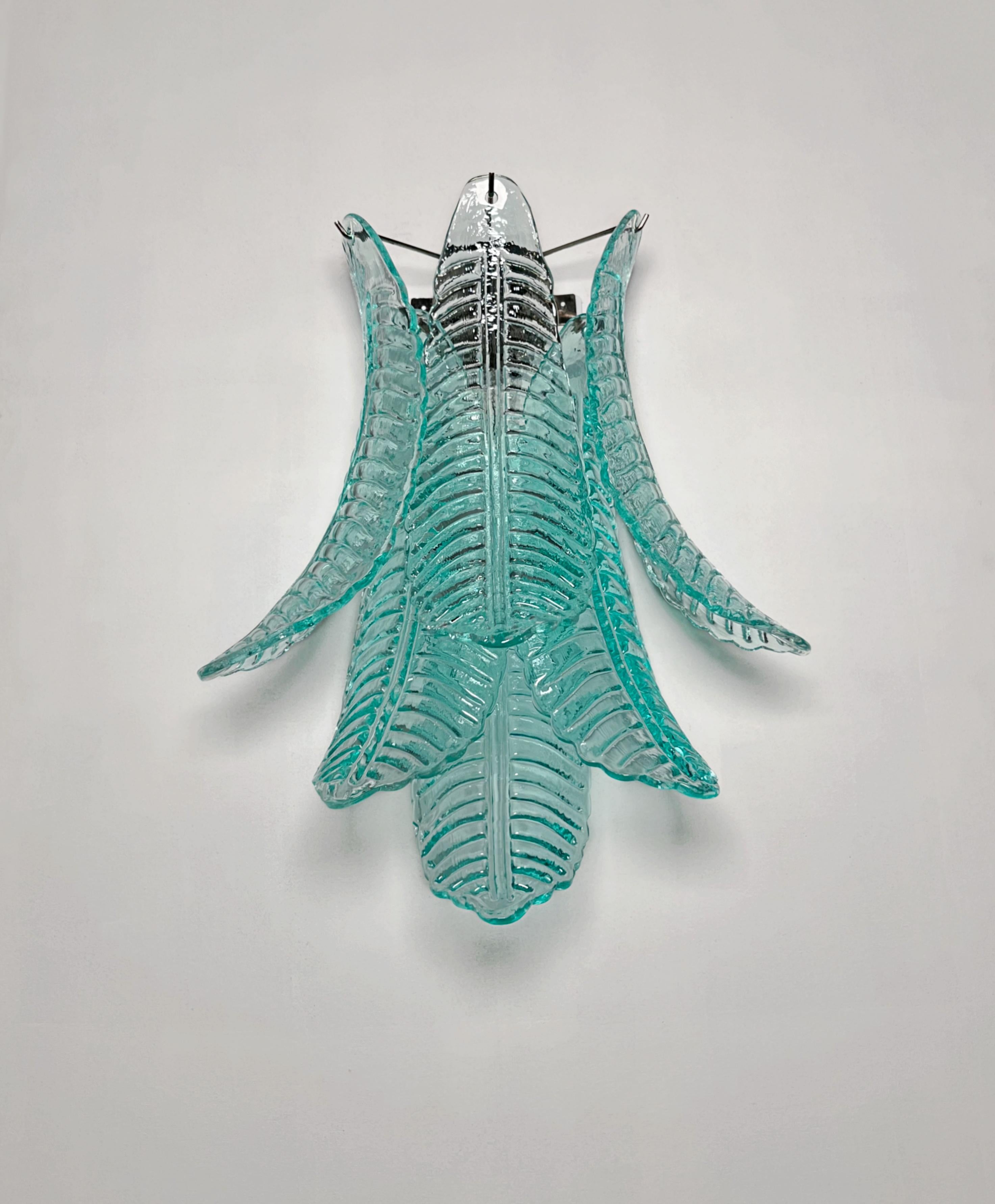 Pair of vintage Murano turquoise Felci Glass wall sconces Vidrio artístico en venta