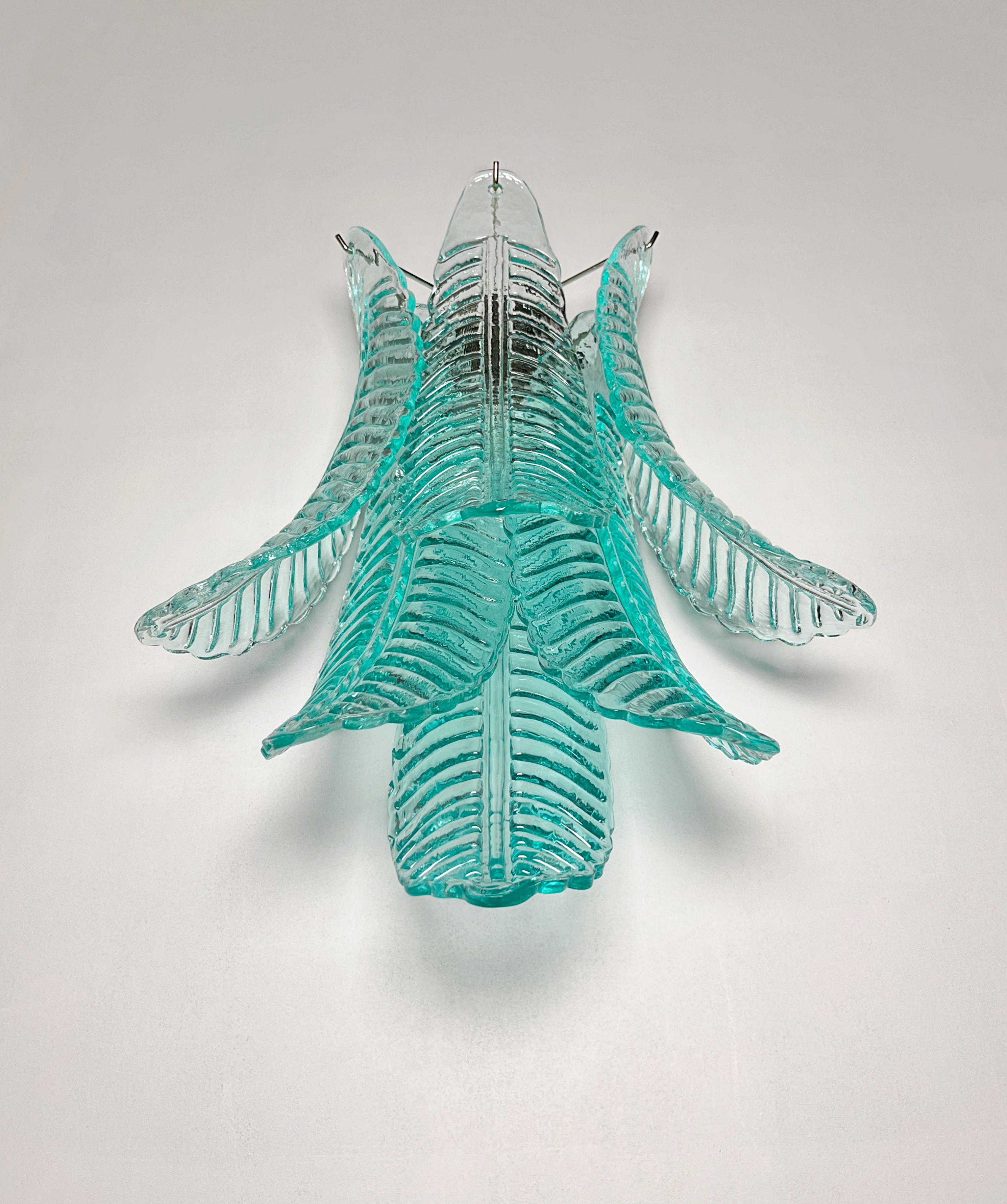 Pair of vintage Murano turquoise Felci Glass wall sconces en venta 1