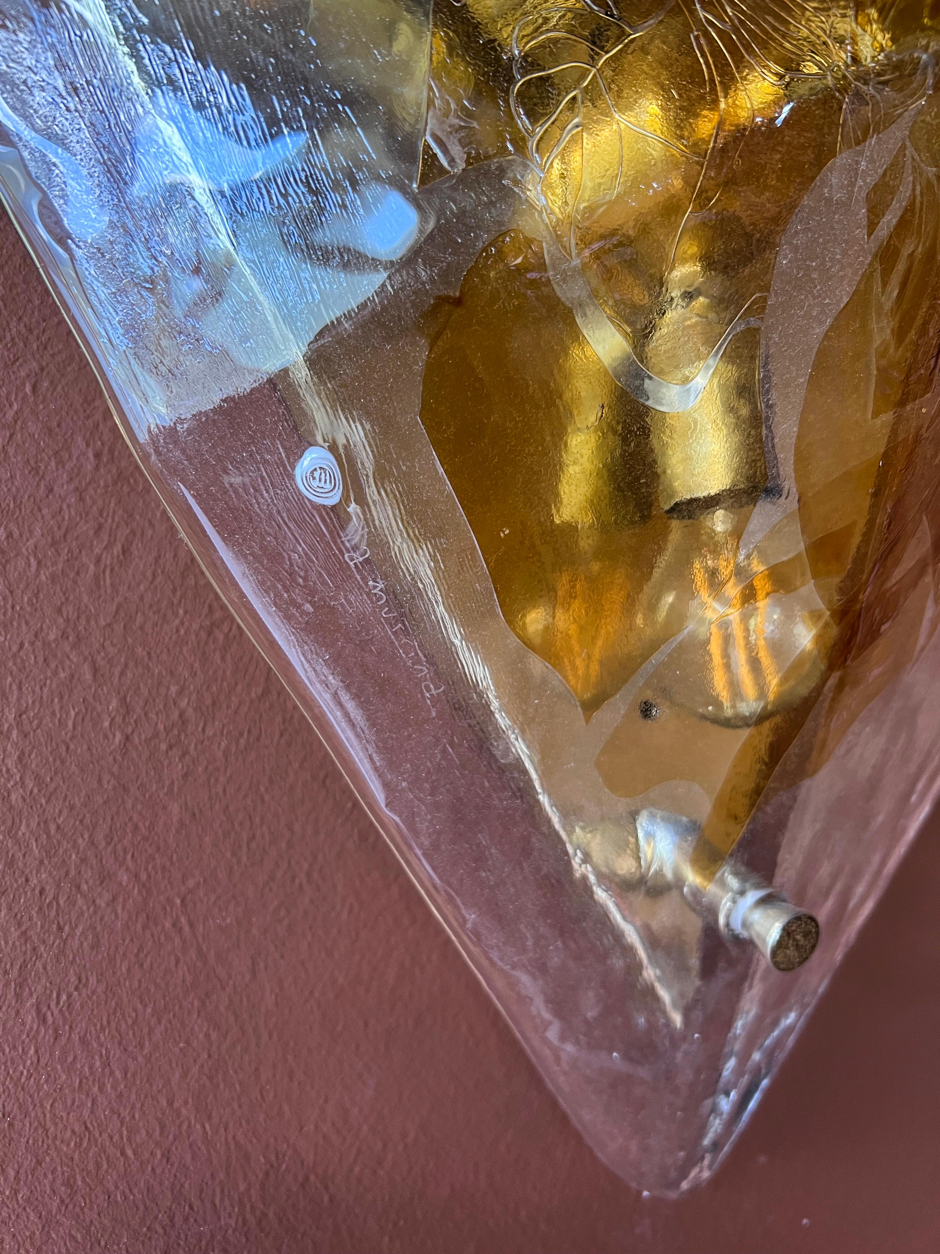 italien Paire de lampes murales d'appoint vintage en verre de Murano transparent et orange de La Murrina en vente