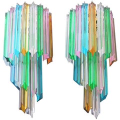 Pair of Vintage Murano Wall Sconce, 32 Multi-Color Quadriedri, Mariangela Model