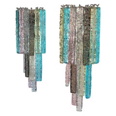 Pair of Vintage Murano Wall Sconce, 32 Multi-Color Prism Icicle