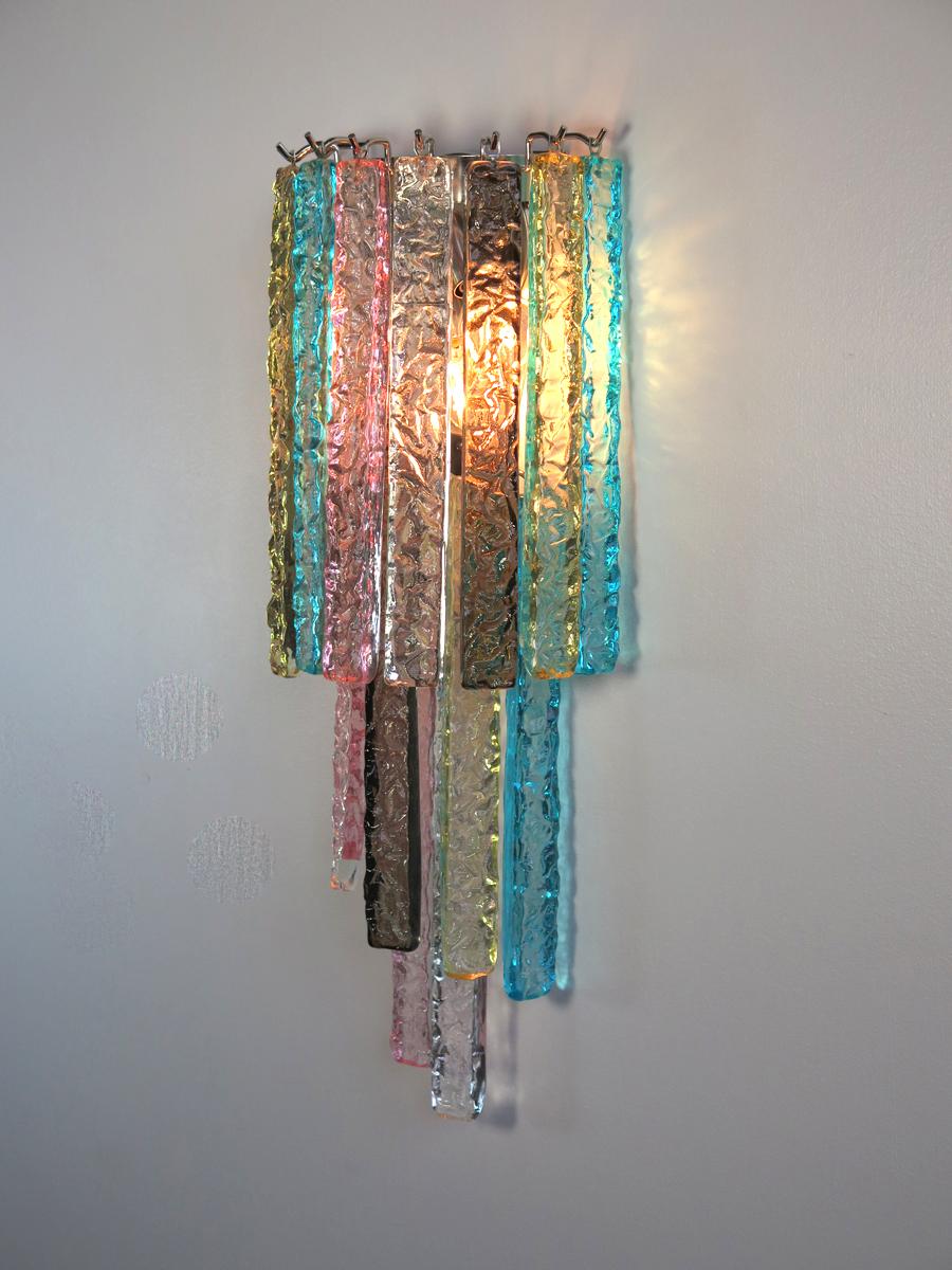 Pair of Vintage Murano Wall Sconce, 32 Multi-Color Prism Icicle 3