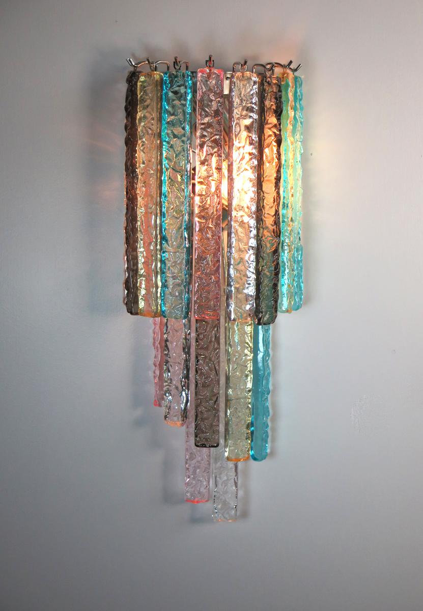 Pair of Vintage Murano Wall Sconce, 32 Multi-Color Prism Icicle 4