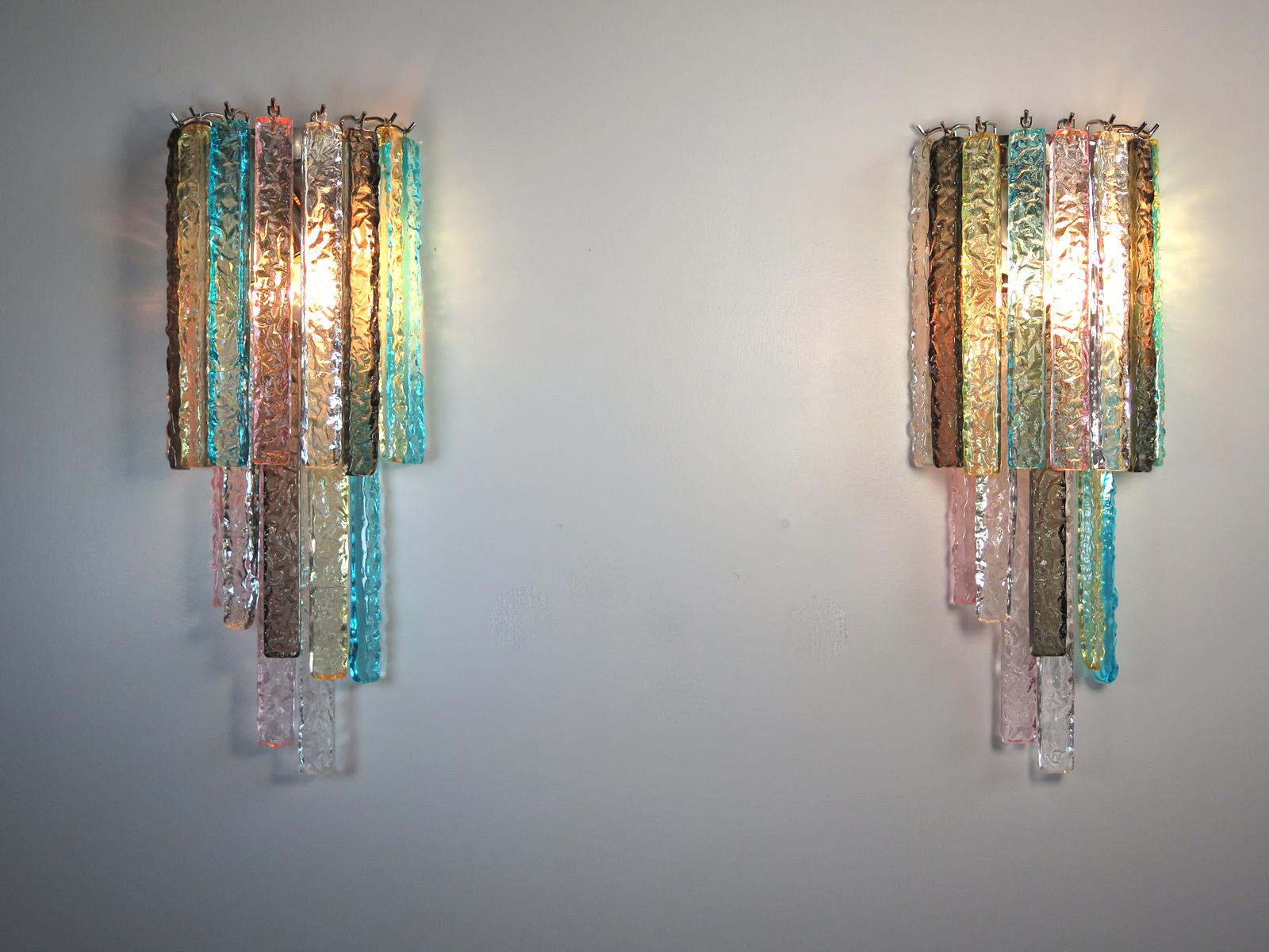 Pair of Vintage Murano Wall Sconce, 32 Multi-Color Prism Icicle 5