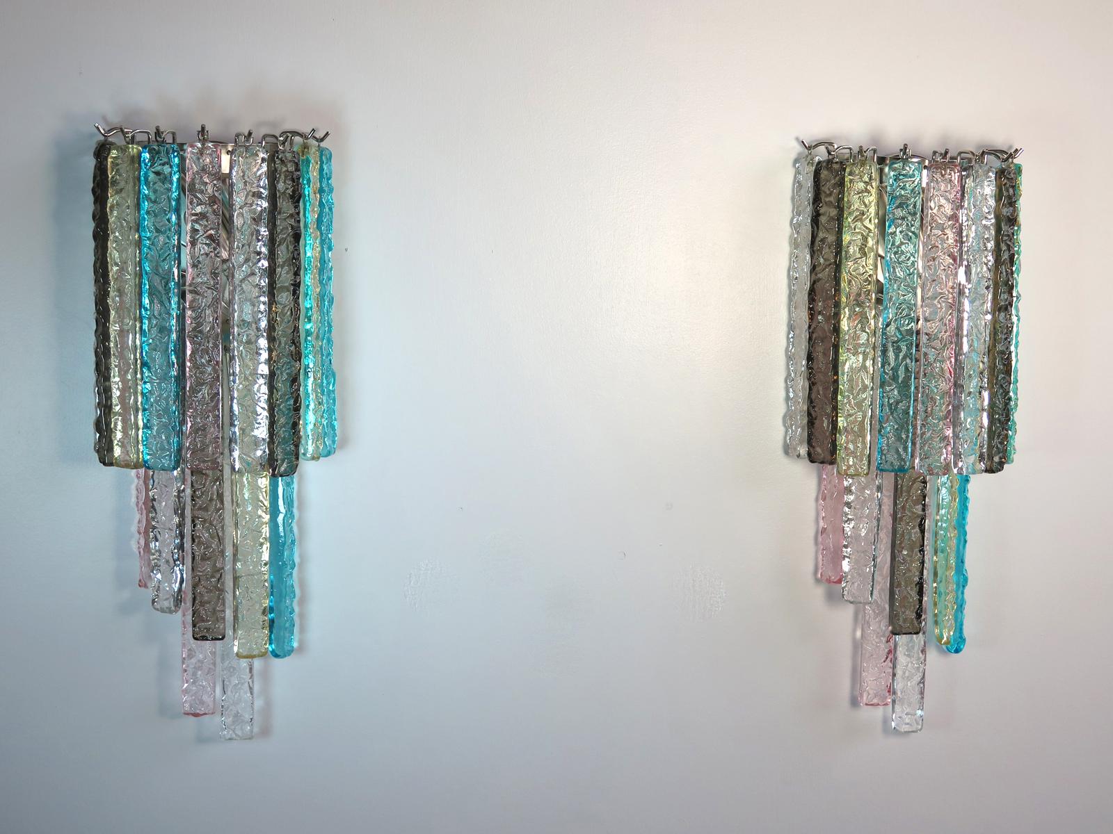 Pair of Vintage Murano Wall Sconce, 32 Multi-Color Prism Icicle In Good Condition In Gaiarine Frazione Francenigo (TV), IT