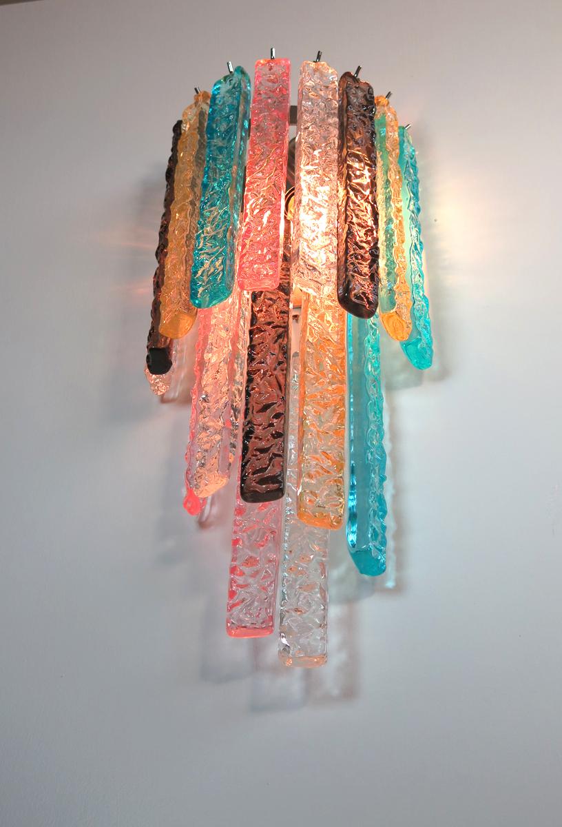Pair of Vintage Murano Wall Sconce, 32 Multi-Color Prism Icicle 1
