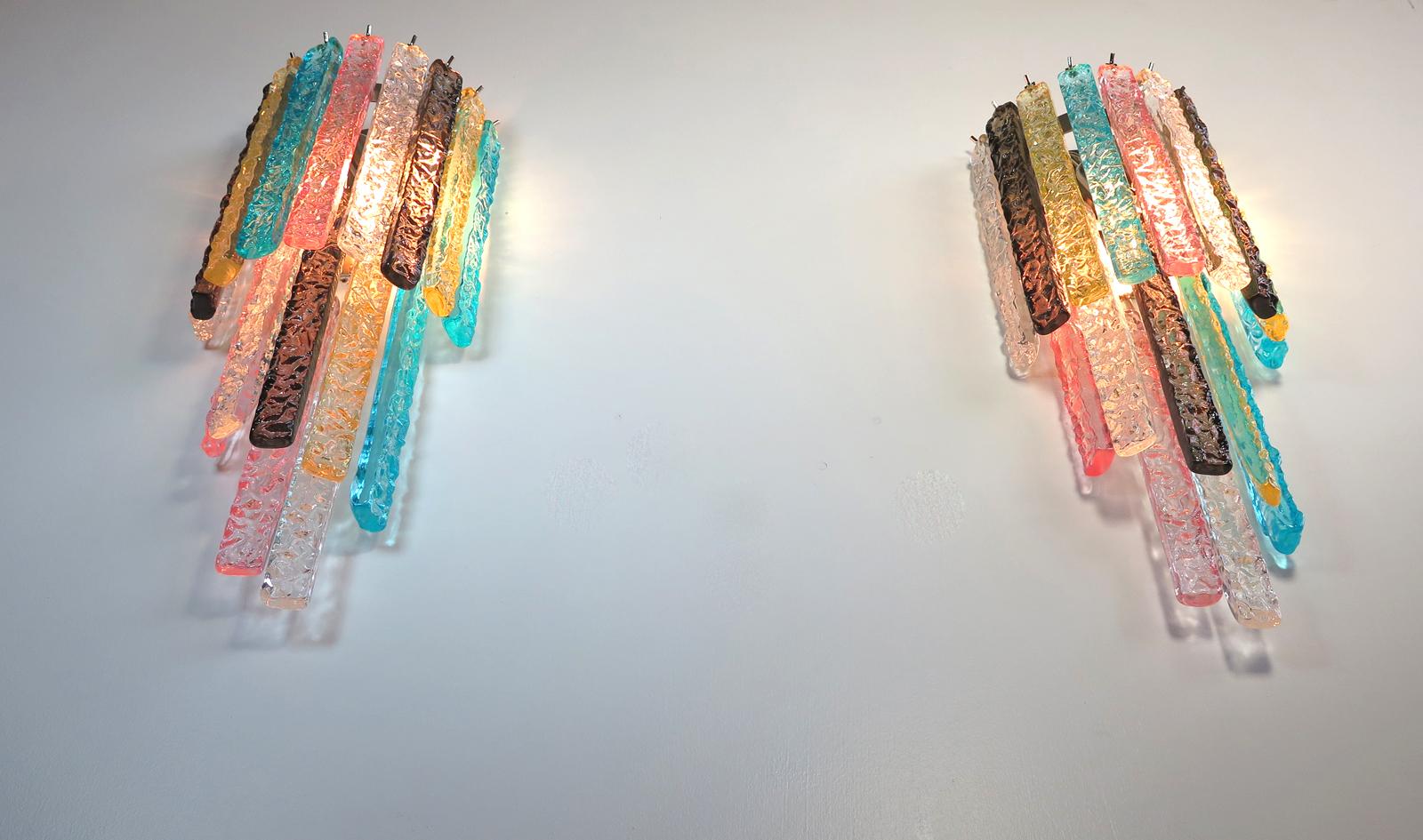 Pair of Vintage Murano Wall Sconce, 32 Multi-Color Prism Icicle 2