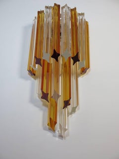 Pair of Vintage Murano Wall Sconce, 32 Quadriedri Amber and Transparent Prism