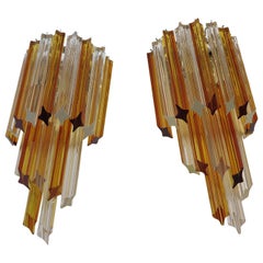 Pair of Vintage Murano Wall Sconce, 32 Quadriedri Amber and Transparent Prism Pair of Vintage Murano Wall Sconce, 32 Quadriedri Amber and Transparent Prism