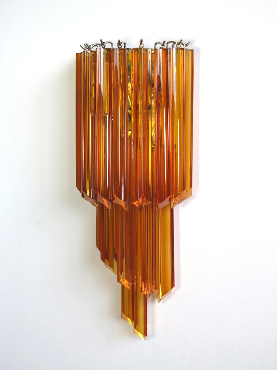 Late 20th Century Pair of Vintage Murano Wall Sconce, 32 Quadriedri Amber Prism