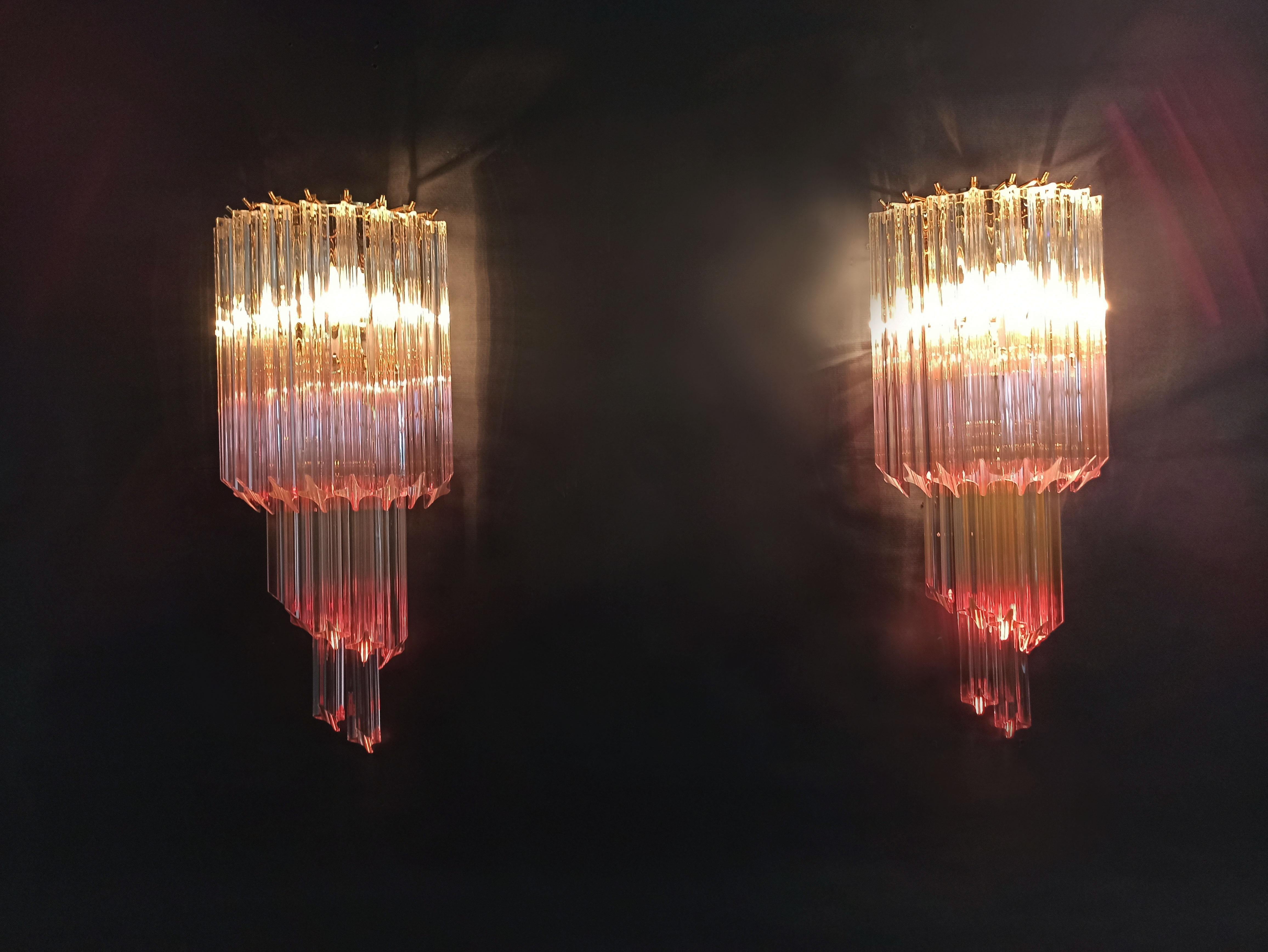 Pair of Vintage Murano Wall Sconce, 32 Quadriedri Transparent and Pink Prism 7