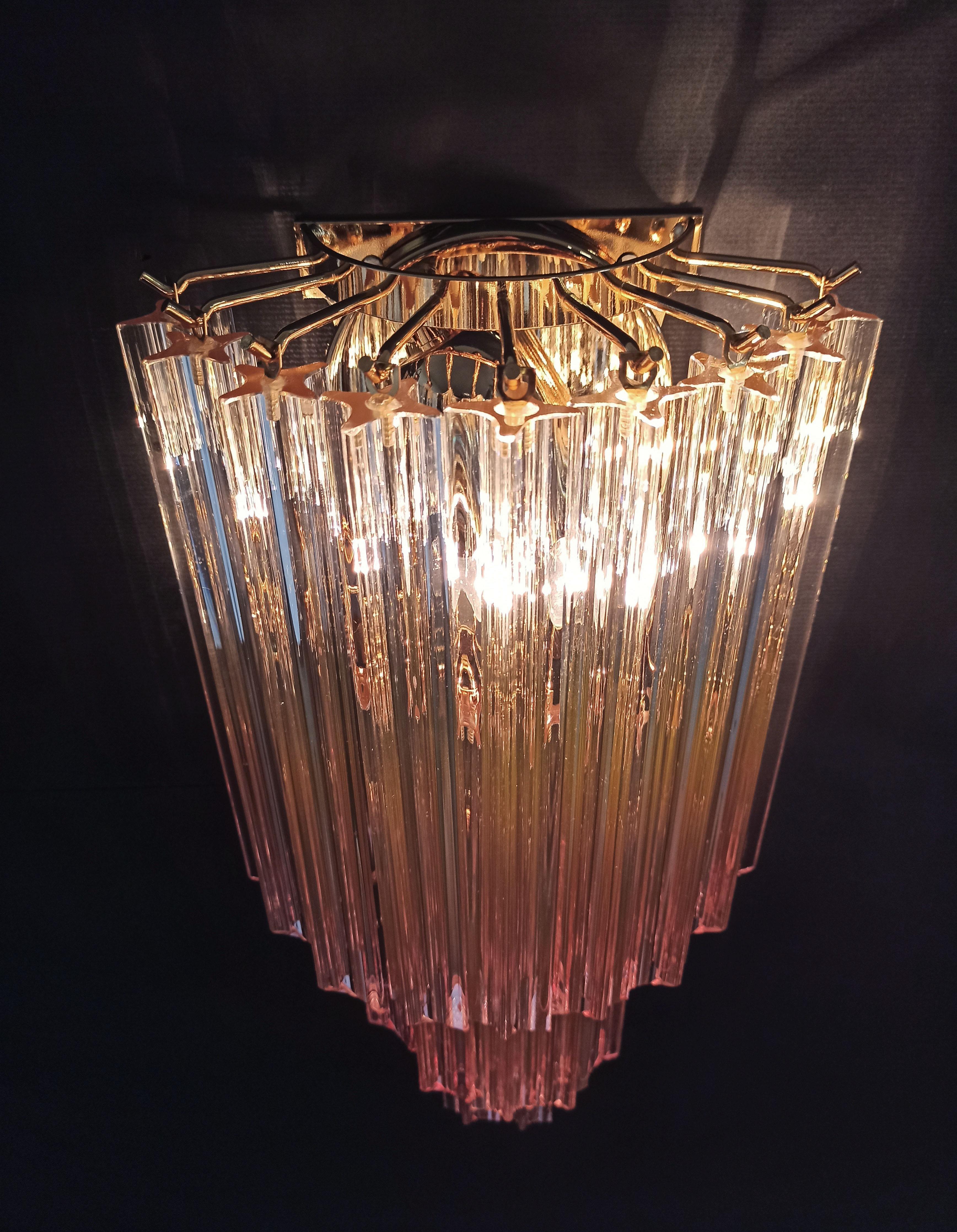 Pair of Vintage Murano Wall Sconce, 32 Quadriedri Transparent and Pink Prism 10