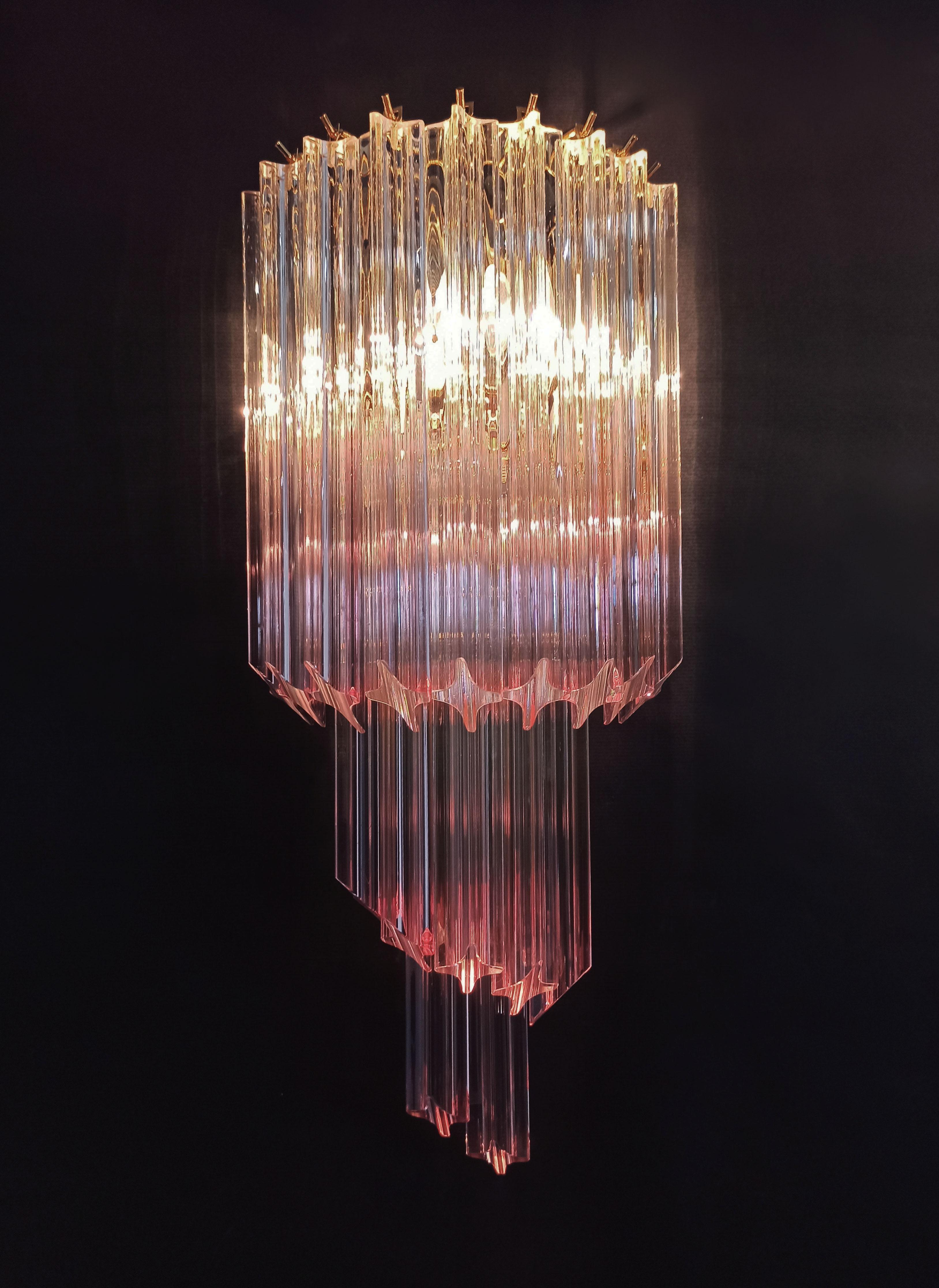Pair of Vintage Murano Wall Sconce, 32 Quadriedri Transparent and Pink Prism 11