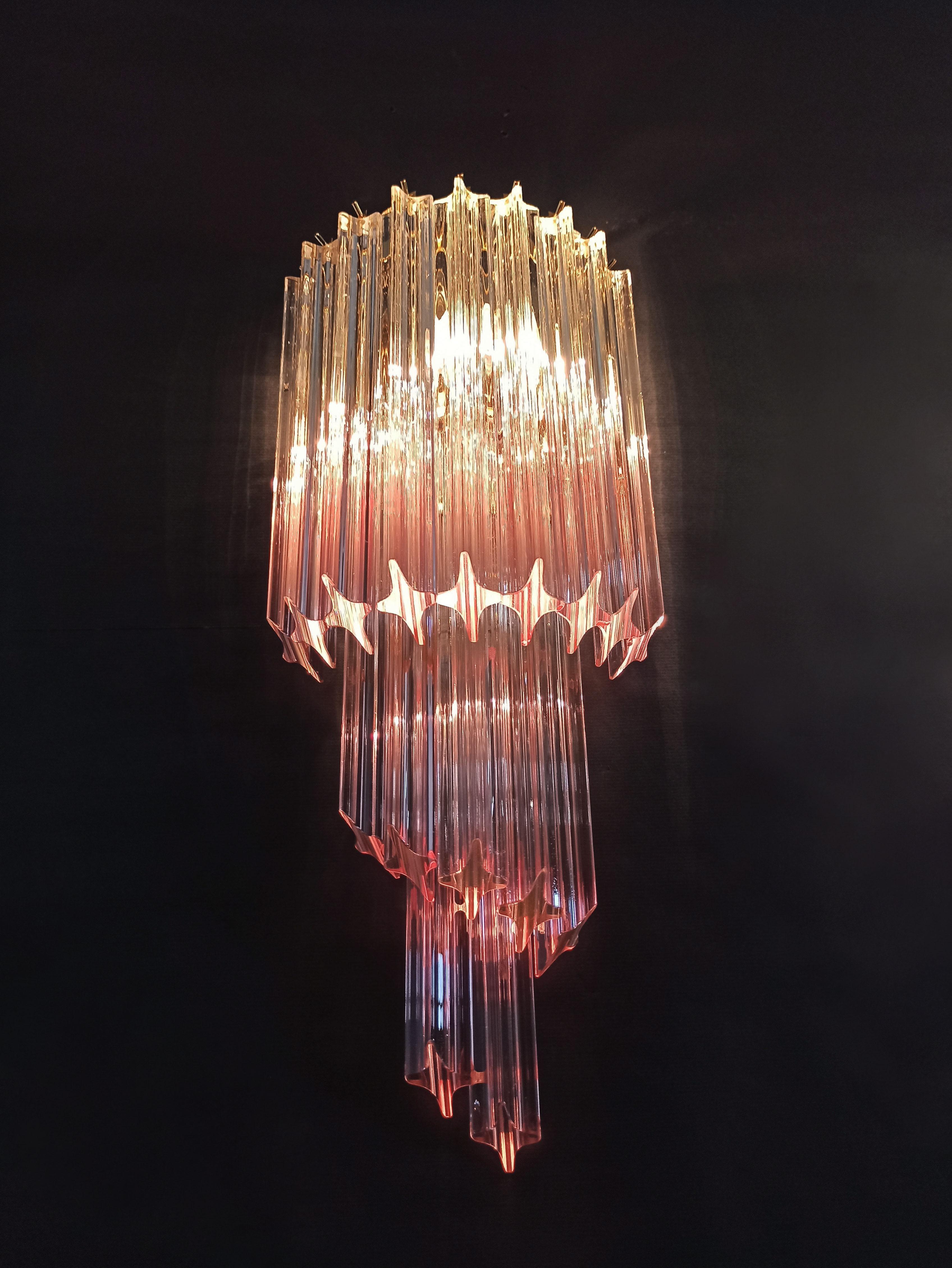 Pair of Vintage Murano Wall Sconce, 32 Quadriedri Transparent and Pink Prism 12