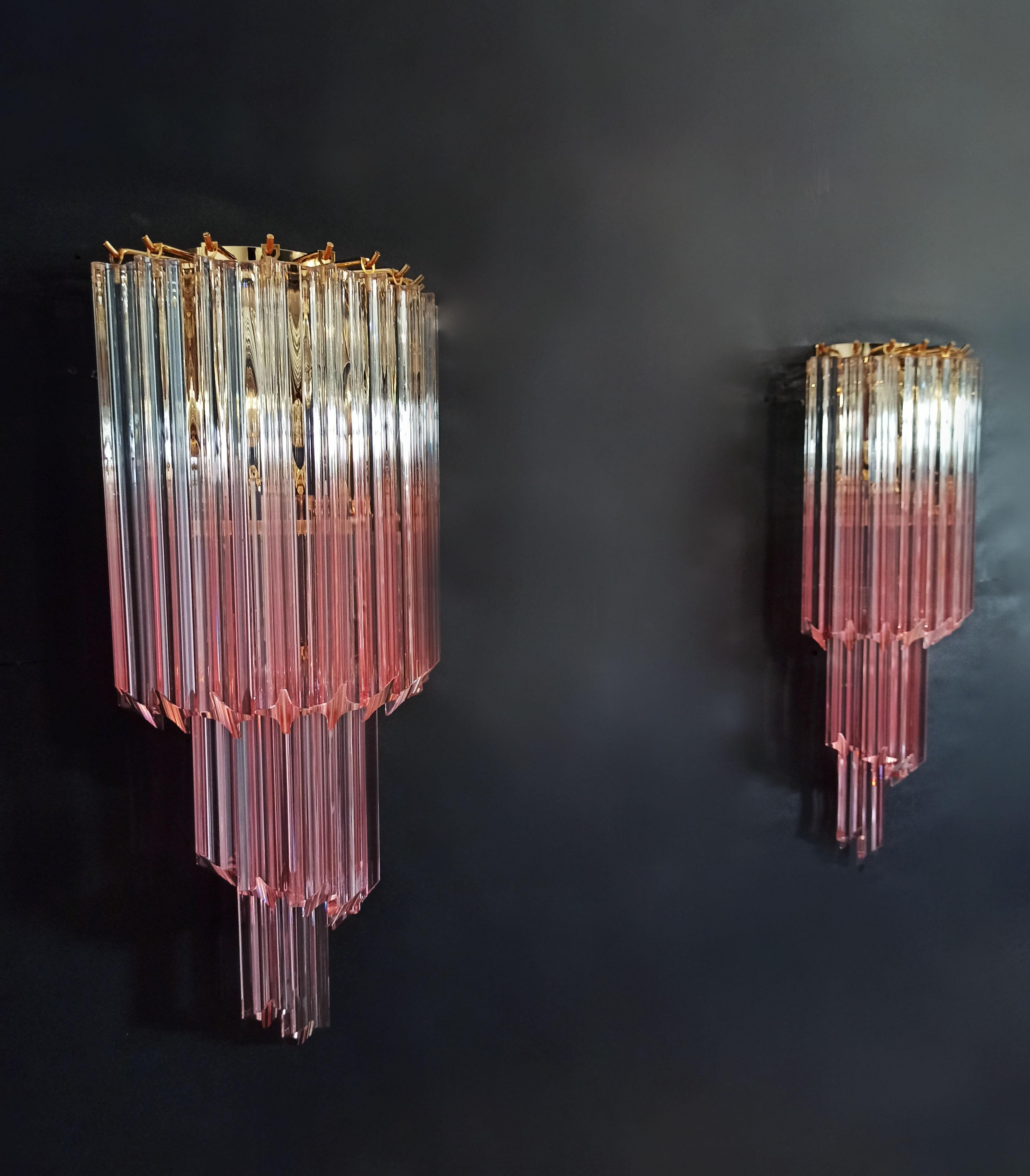 Mid-Century Modern Pair of Vintage Murano Wall Sconce, 32 Quadriedri Transparent and Pink Prism