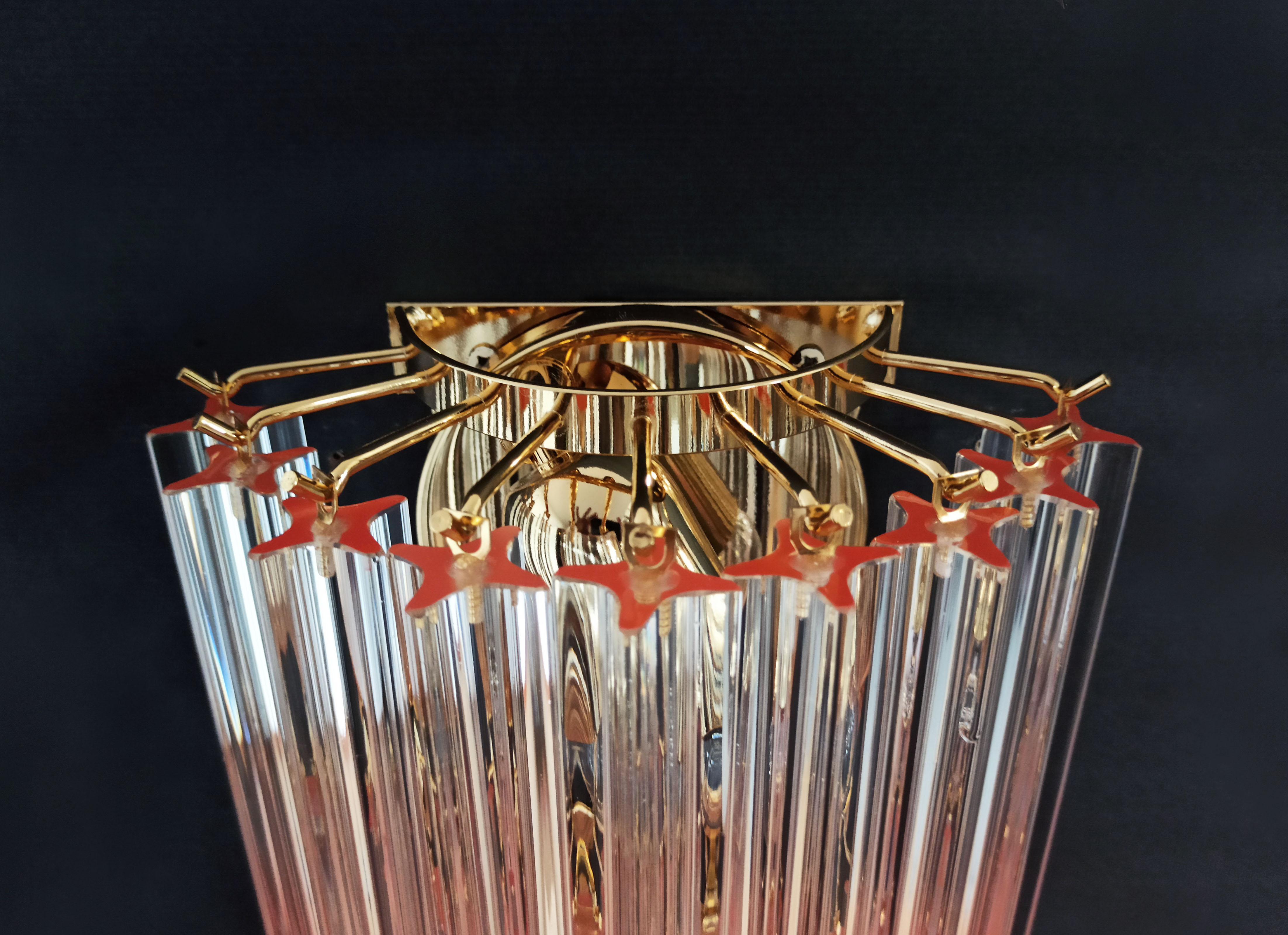 Pair of Vintage Murano Wall Sconce, 32 Quadriedri Transparent and Pink Prism 3