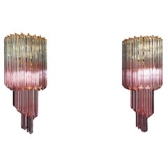 Pair of Vintage Murano Wall Sconce, 32 Quadriedri Transparent and Pink Prism