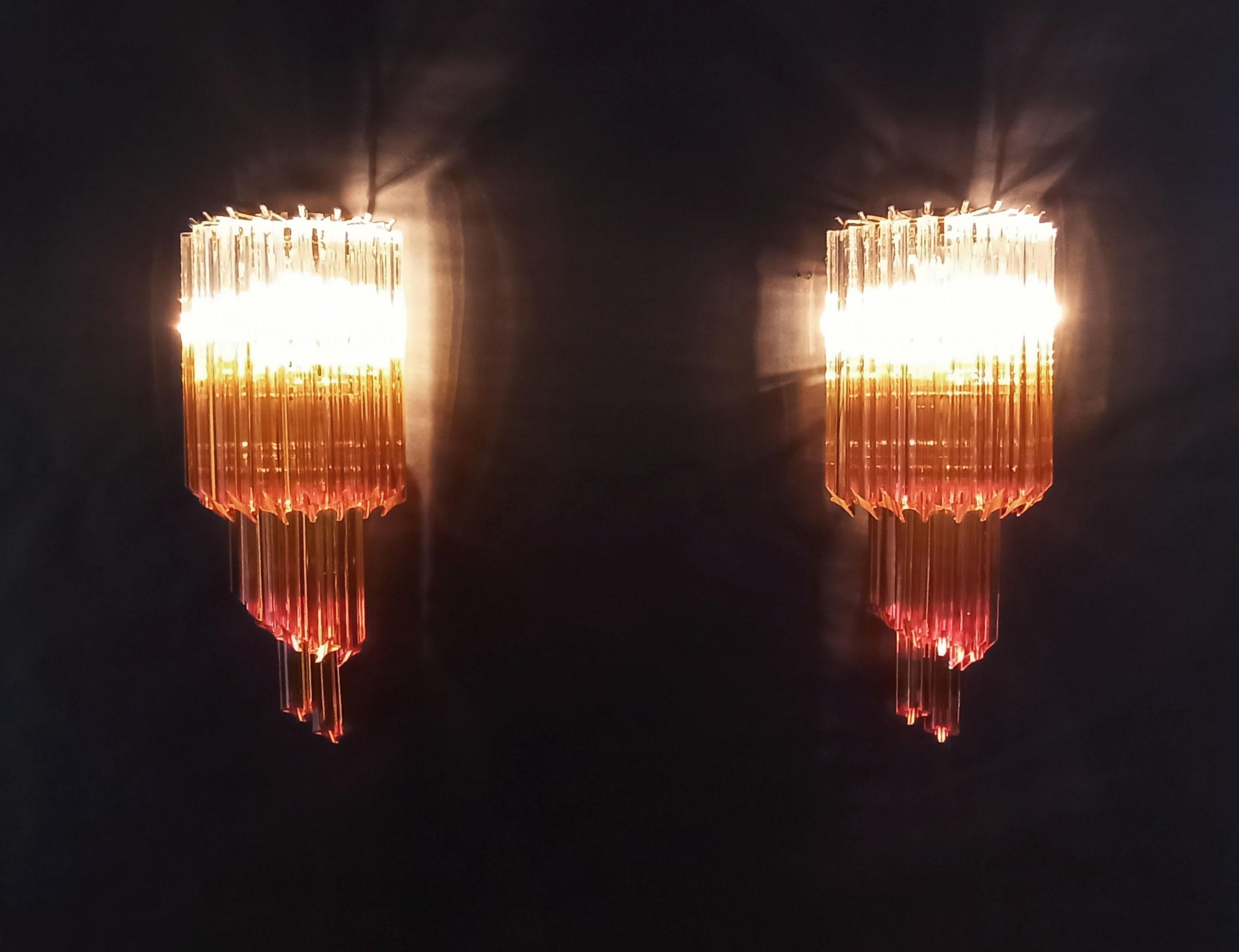 Pareja de Aplique de Murano Vintage, Trasparente de 32 Quadriedri y Prisma de Ámbar en venta 3