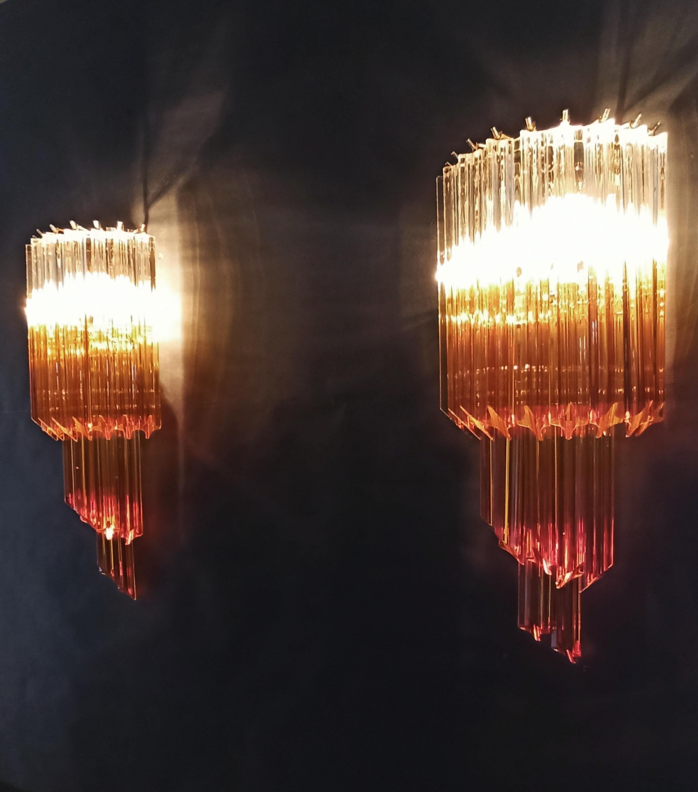 Pair of Vintage Murano Wall Sconce, 32 Quadriedri Trasparent and Amber Prism For Sale 4