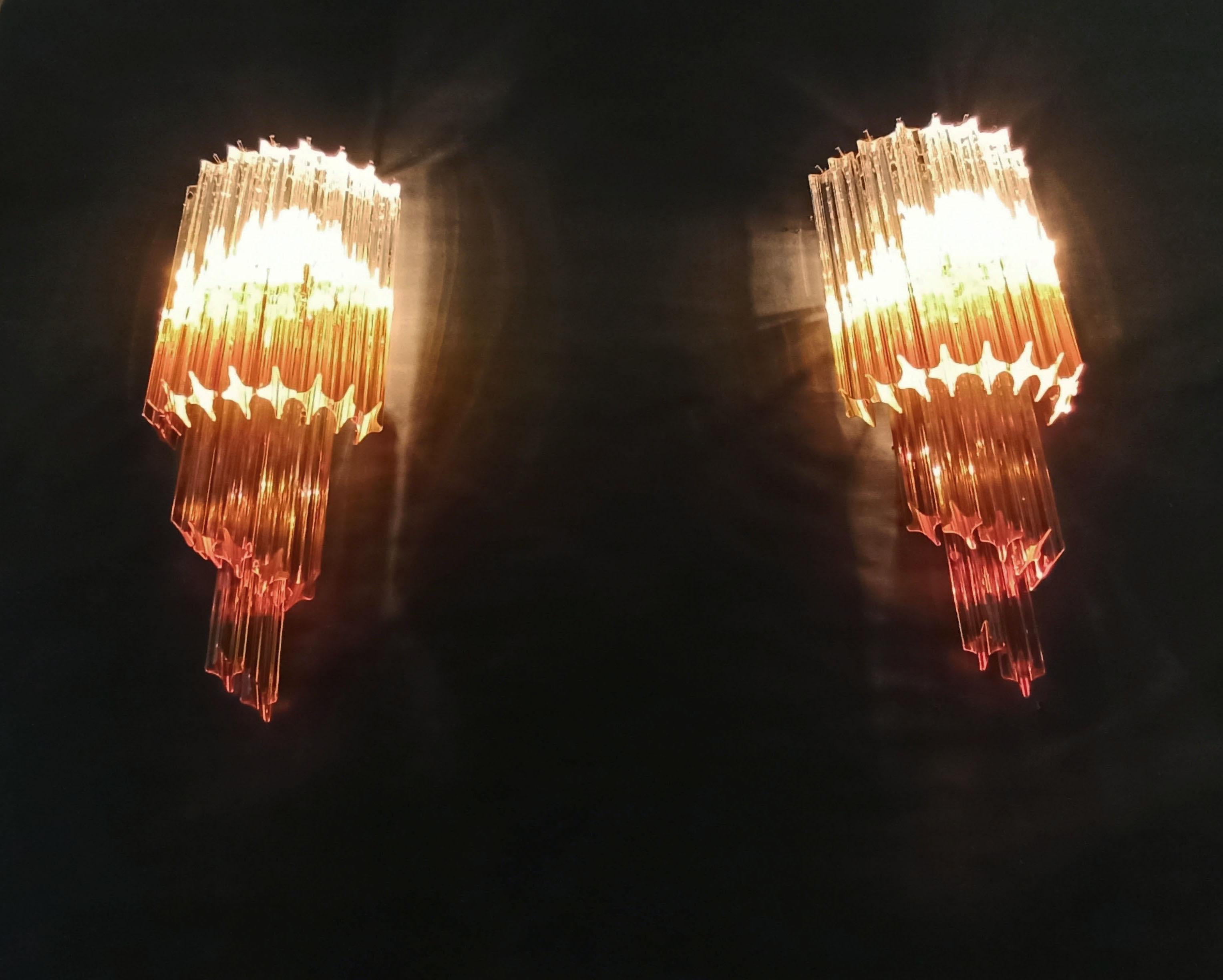Pair of Vintage Murano Wall Sconce, 32 Quadriedri Trasparent and Amber Prism For Sale 8
